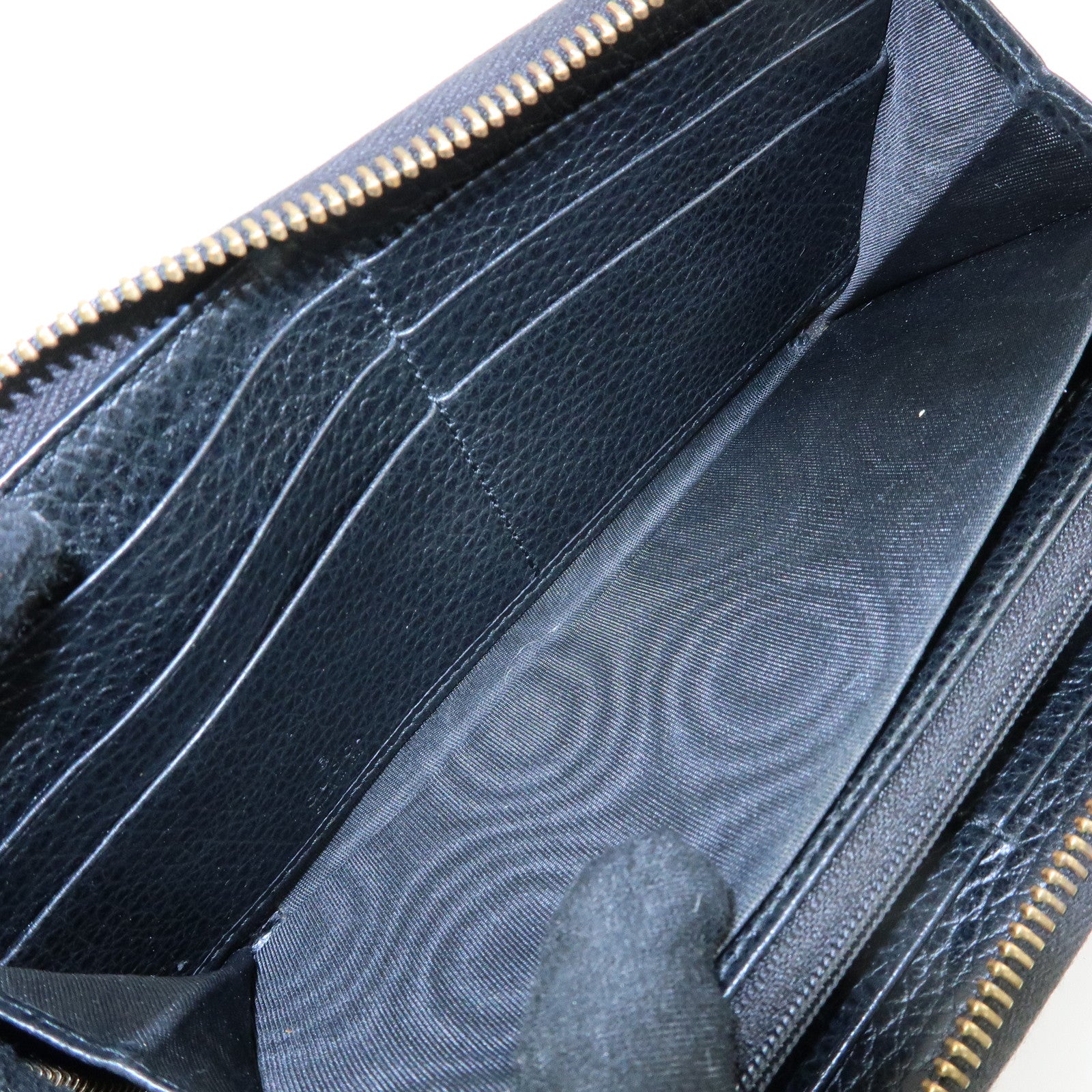 GUCCI GG Marmont Leather Round Zippy Long Wallet Black 456117