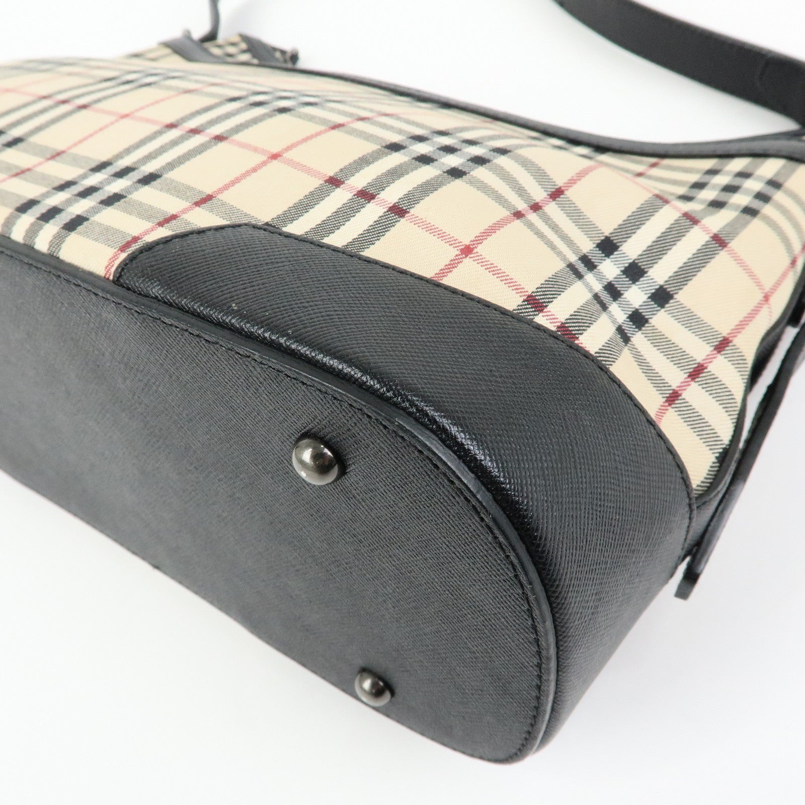 BURBERRY Nova Plaid Canvas Leather Shoulder Bag Beige Black