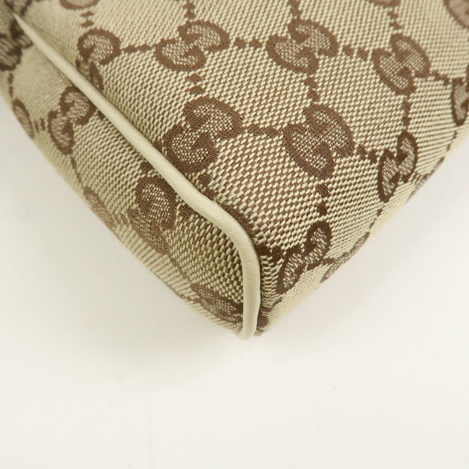GUCCI Abbey GG Canvas Leather Pouch Hand Bag Brown Ivory 145750
