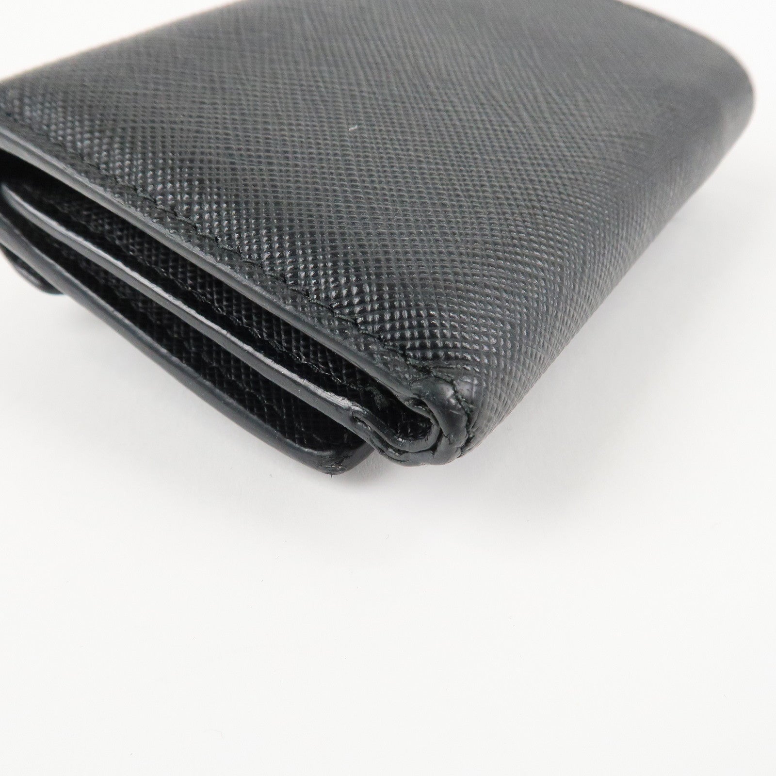 PRADA Saffiano Leather Tri-fold Wallet Black Gold Hardware 1MH021 Used