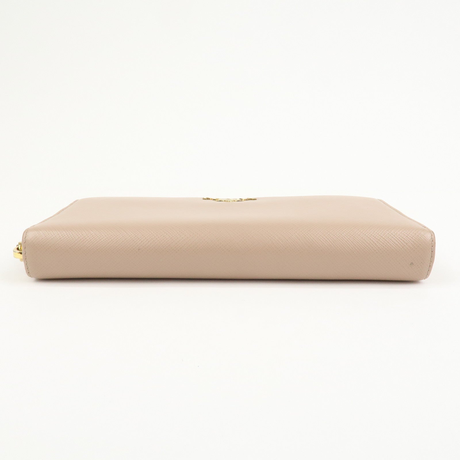 PRADA Logo Saffiano Leather Round Zippy Long Wallet Beige 1ML506