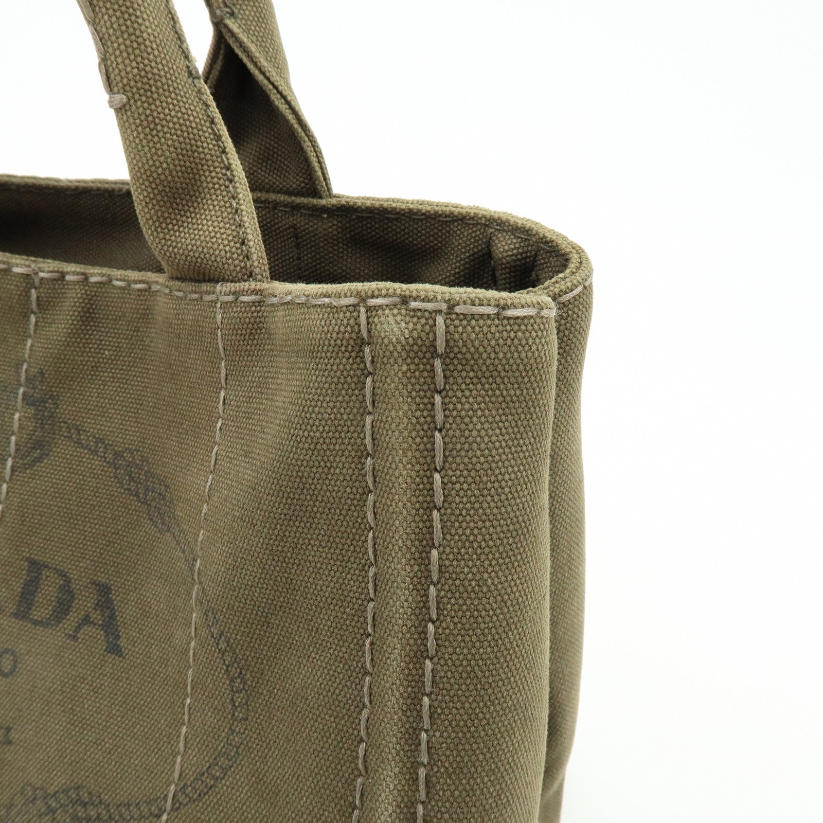 PRADA Canapa Mini Triangle Logo Canvas Tote Hand Bag Khaki BN2439