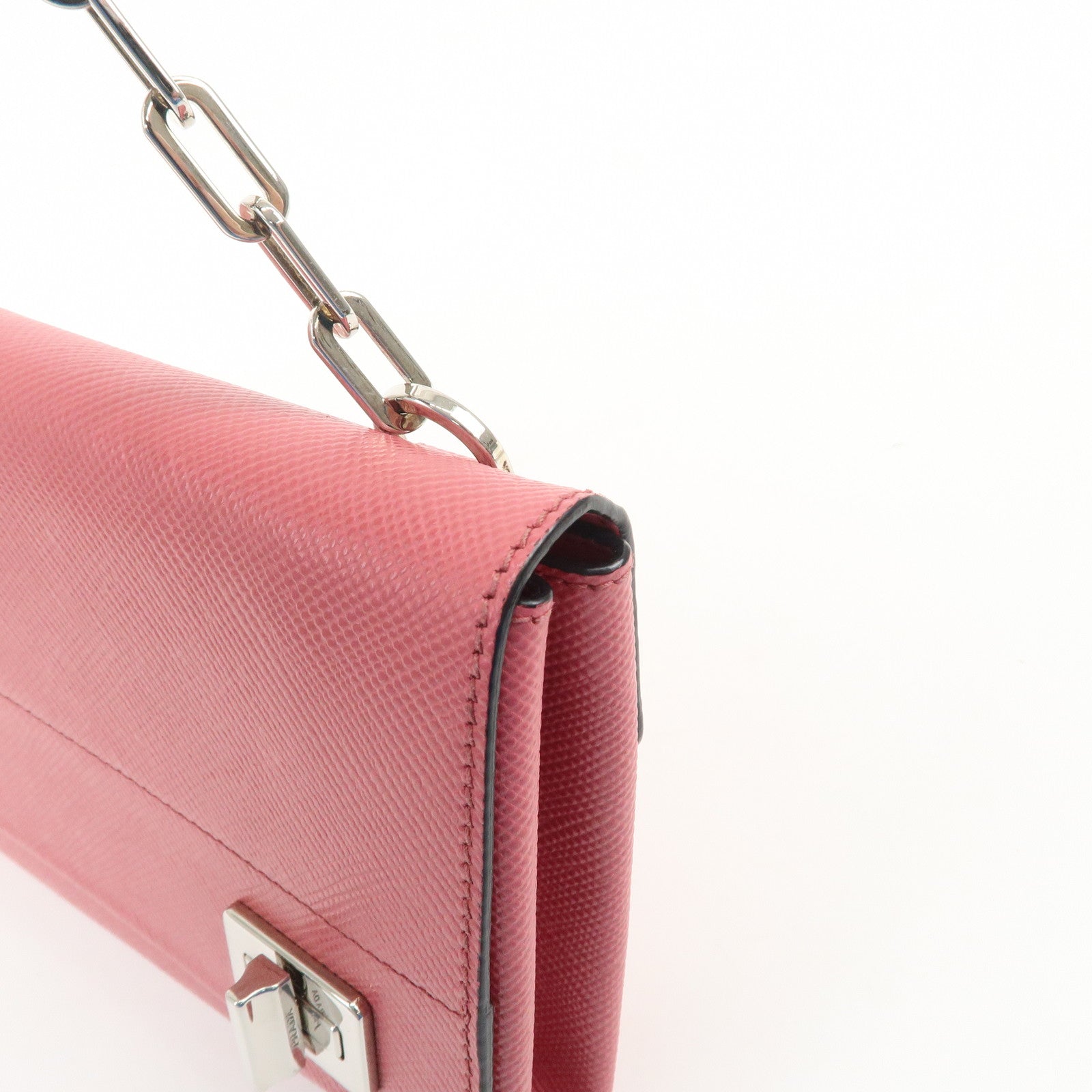 PRADA Embossed Leather Chain Shoulder Bag Crossbody Bag Pink BT0992