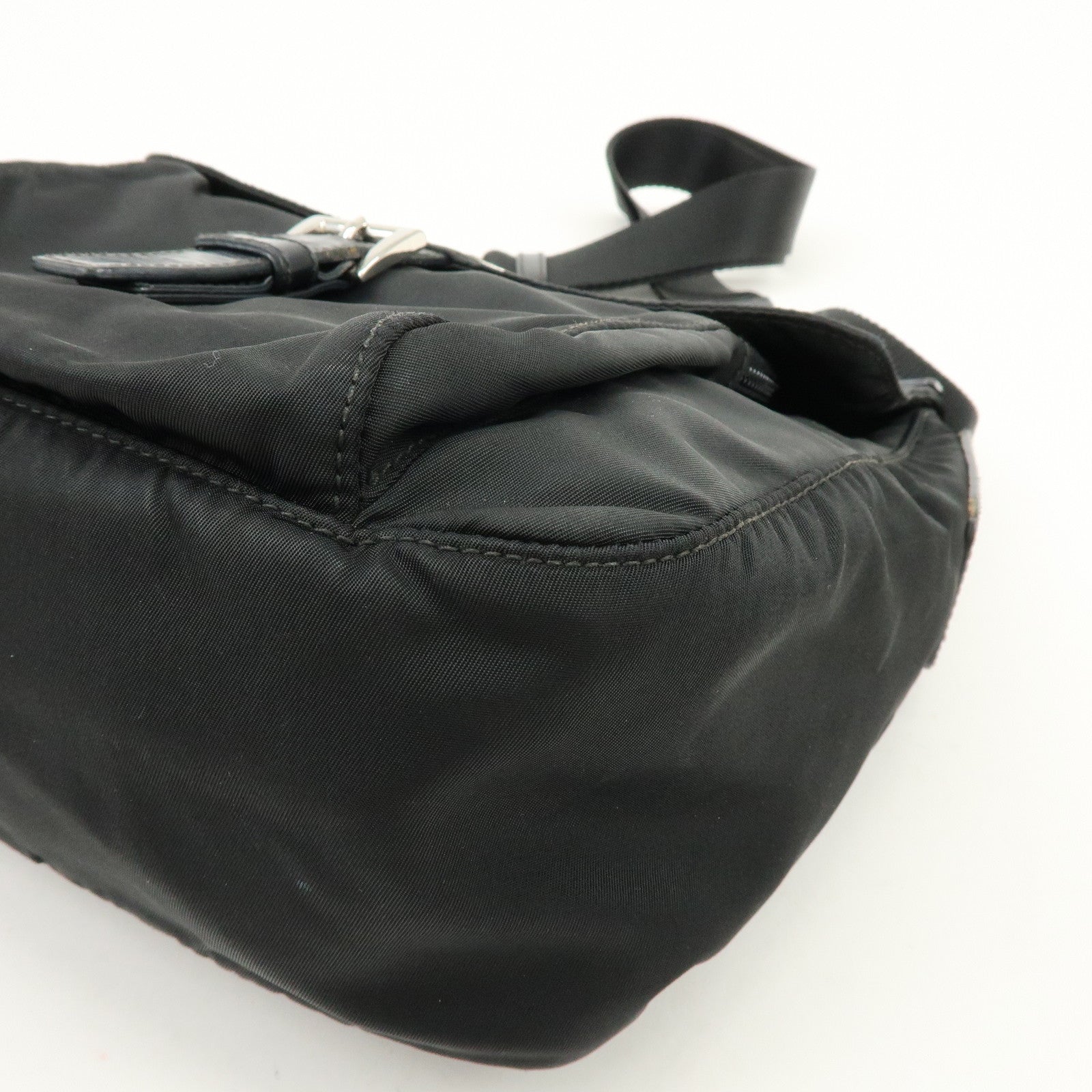 PRADA Triangle Logo Nylon Leather Shoulder Bag Crossbody Bag Black