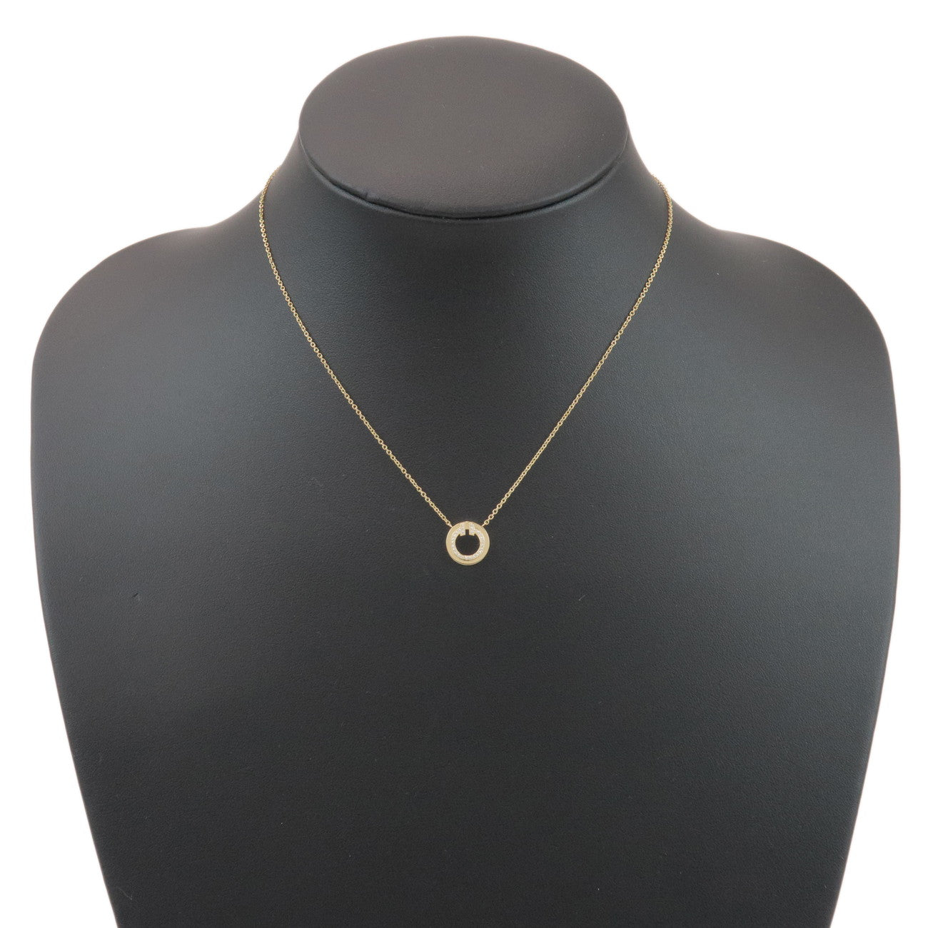 Tiffany & Co T TWO Circle Diamond Onyx Necklace K18 750YG Black