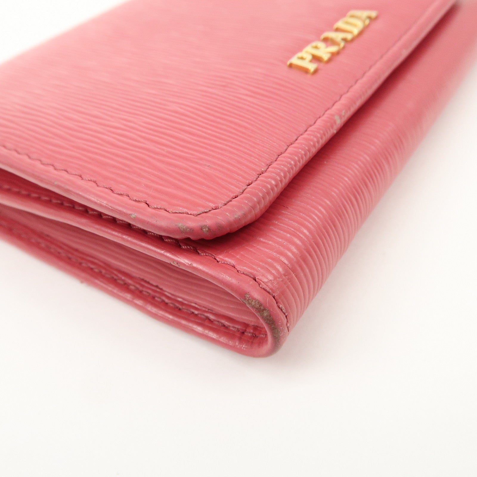 PRADA Saffiano Leather Trifold Compact Wallet Pink 1MH176 Used