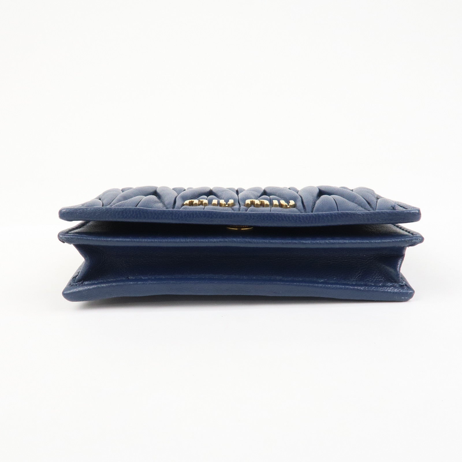 MIU MIU Matelasse Leather Keyring Card Case Card Holder Blue 5MC407