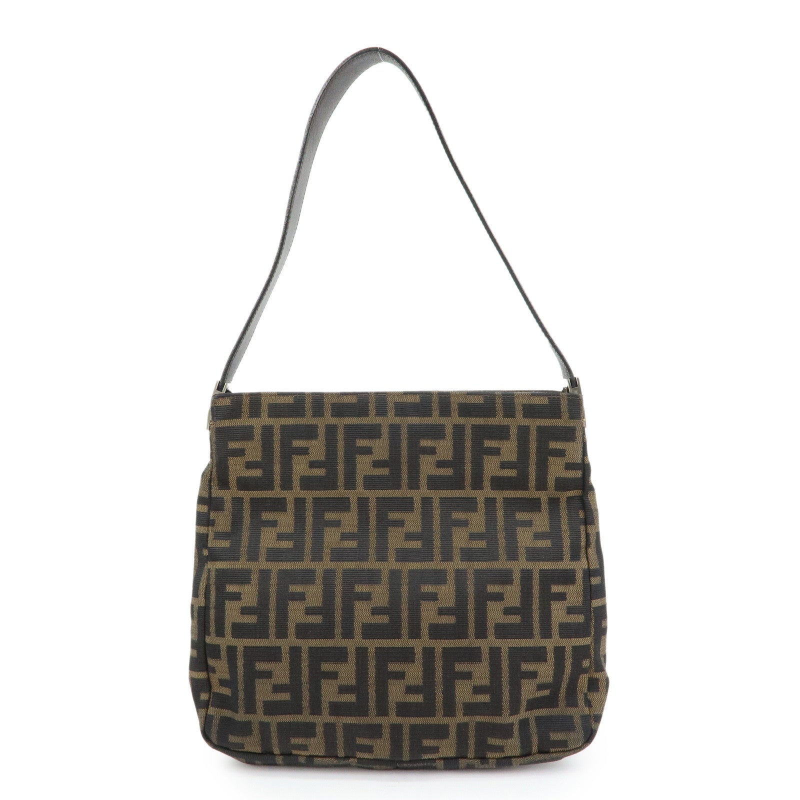 FENDI Zucca Canvas Leather Shoulder Bag Brown