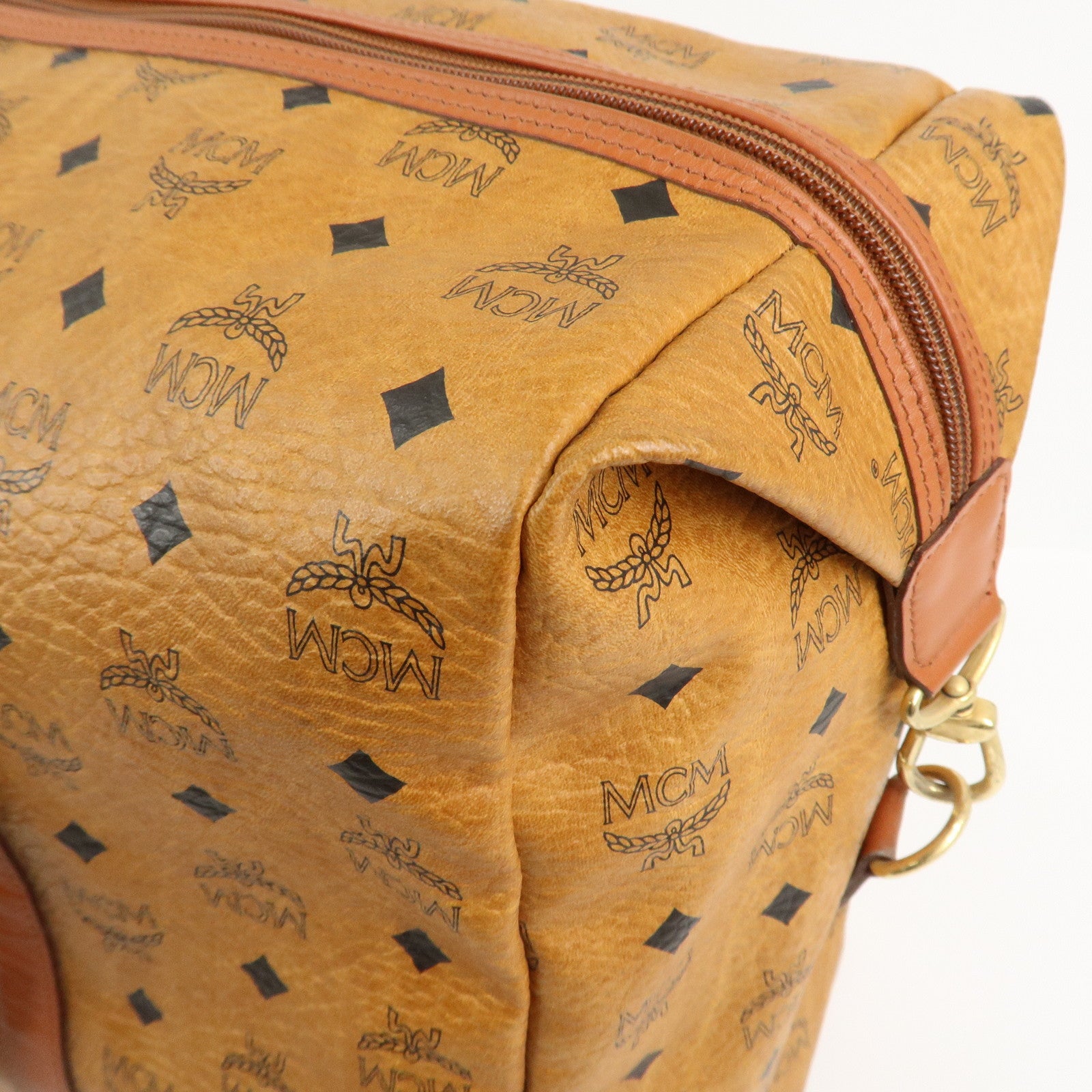 MCM Visetos Leather Boston Bag Shoulder Bag Brown