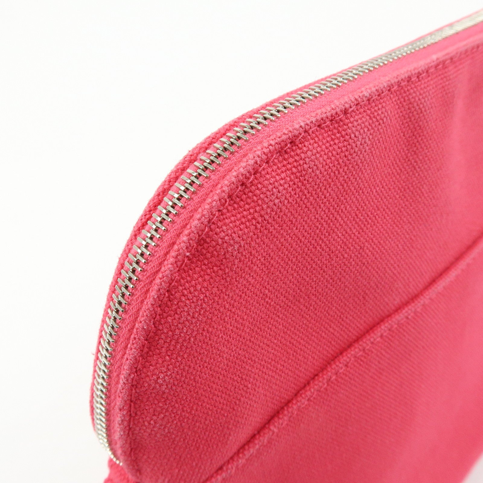 HERMES Bolide MM Cotton Leather Pouch Cosmetic Case Pink Orange