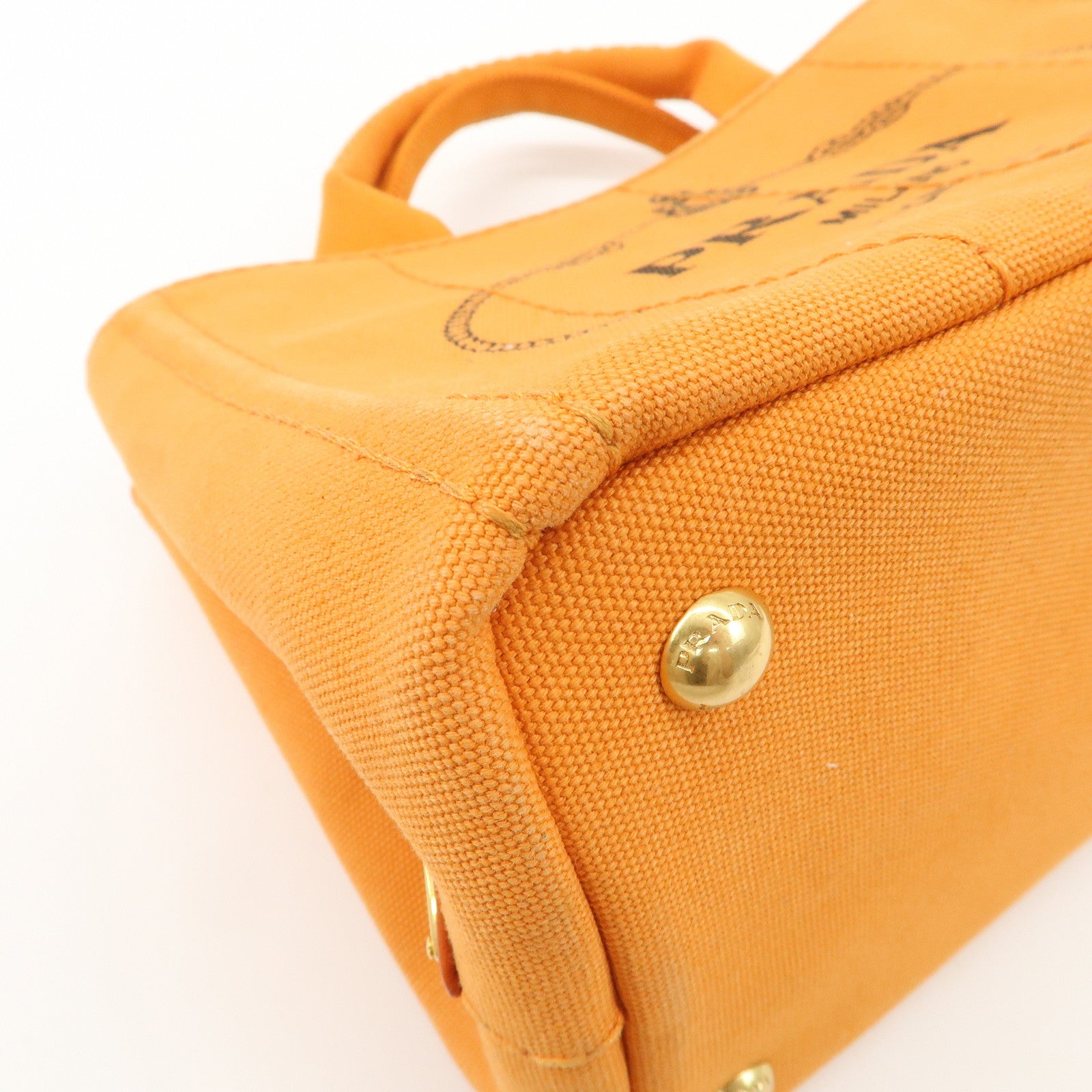 PRADA Logo Canapa Mini Canvas Tote Bag Hand Bag Orange BN2439