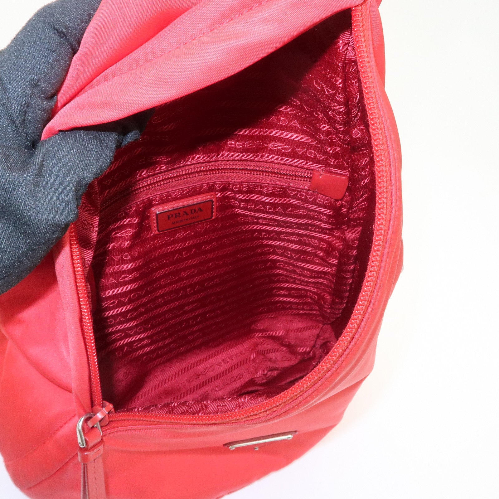 PRADA Triangle Logo Re-Nylon Leather Body Bag Red 2VZ092