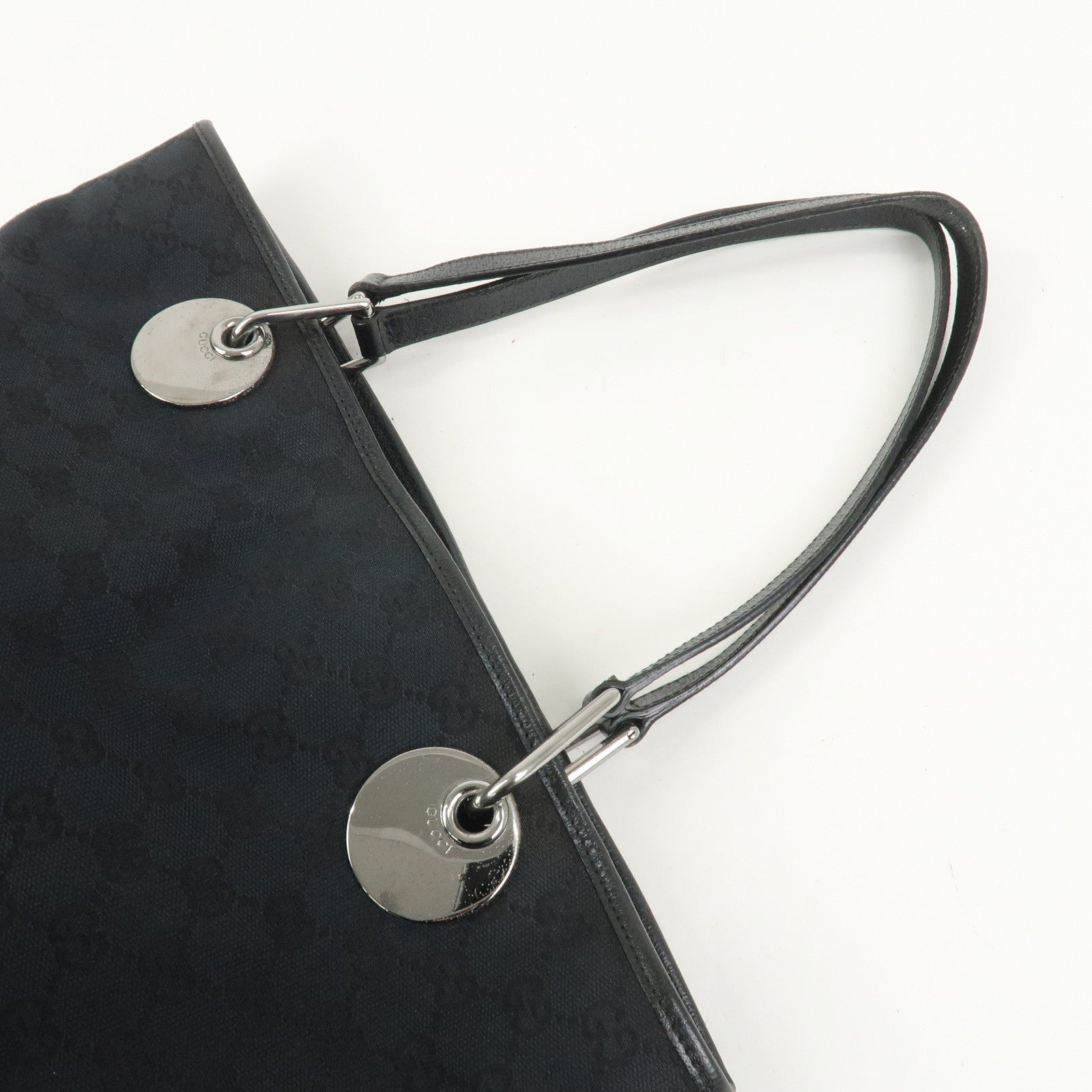 GUCCI GG Canvas Leather Tote Bag Shoulder Bag Hand Bag Black 120836