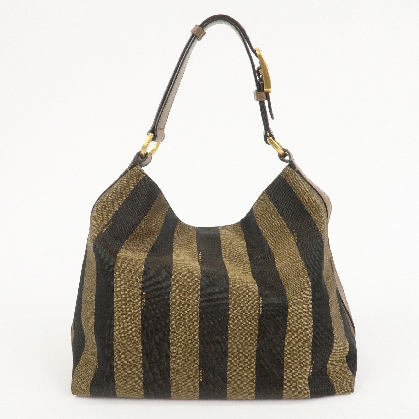 FENDI Pecan Canvas Leather Shoulder Bag Brown Black 8BR669