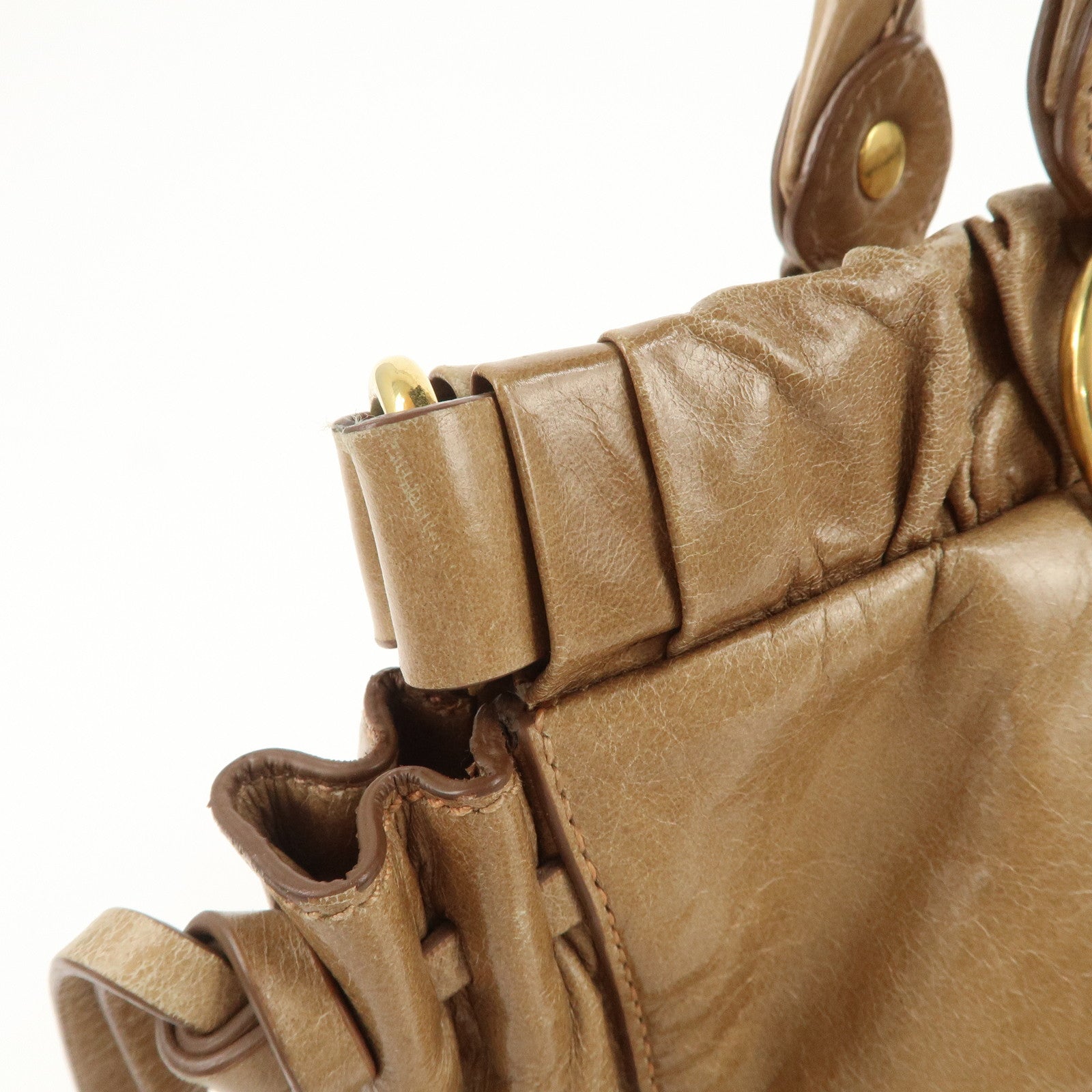 MIU MIU Leather 2Way Bag Hand Bag Shoulder Bag Brown RN0647