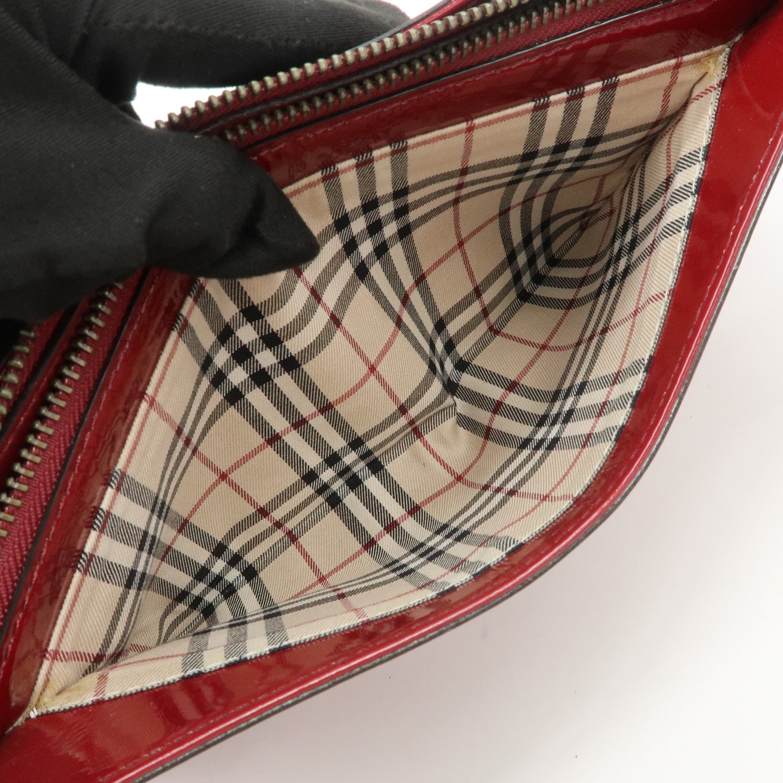 BURBERRY Patent Leather Shoulder Bag Hand Bag Red