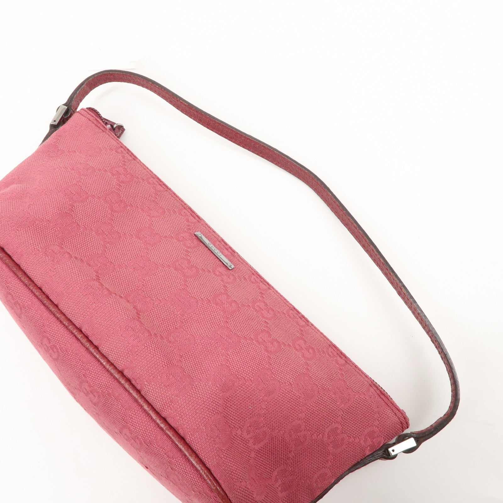 GUCCI Boat Bag GG Monogram Canvas Leather Hand Bag Pouch Pink 07198