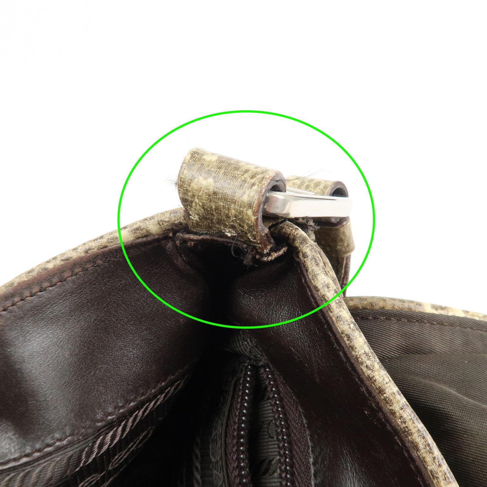 PRADA Triangle Logo Nylon Shoulder Bag Hand Bag Khaki B10738