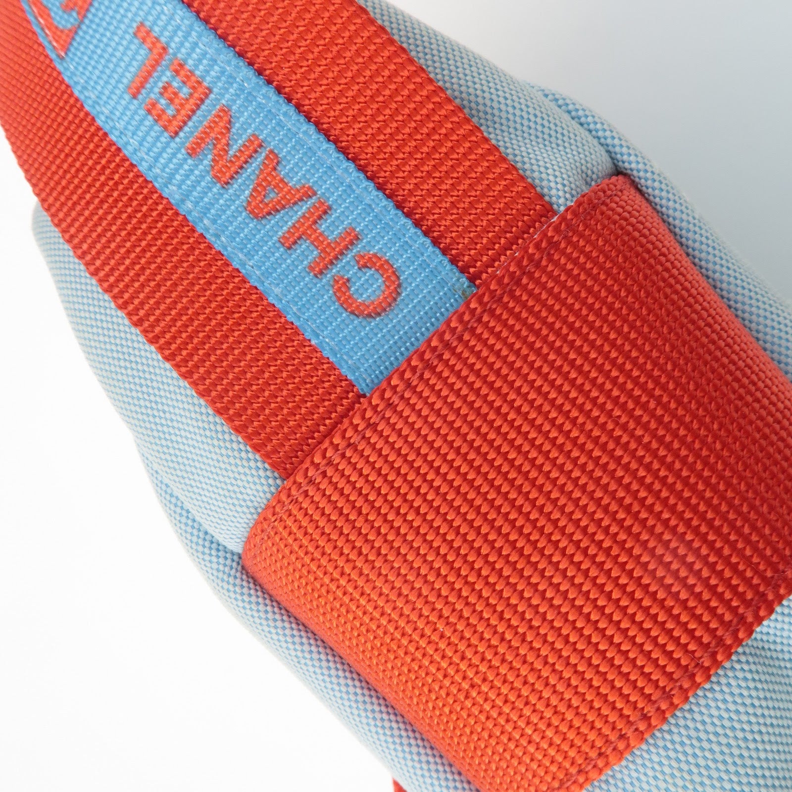 CHANEL Sportsline COCO Mark Nylon Canvas Shoulder Bag Red Blue Used