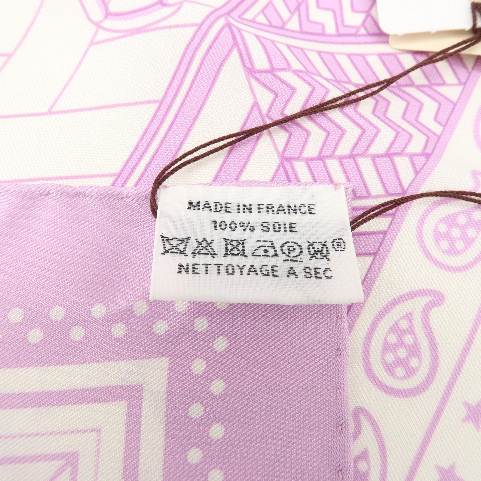 HERMES Carre 55 Silk 100% Scarf SANGLEA EN ZIGZAG Purple White