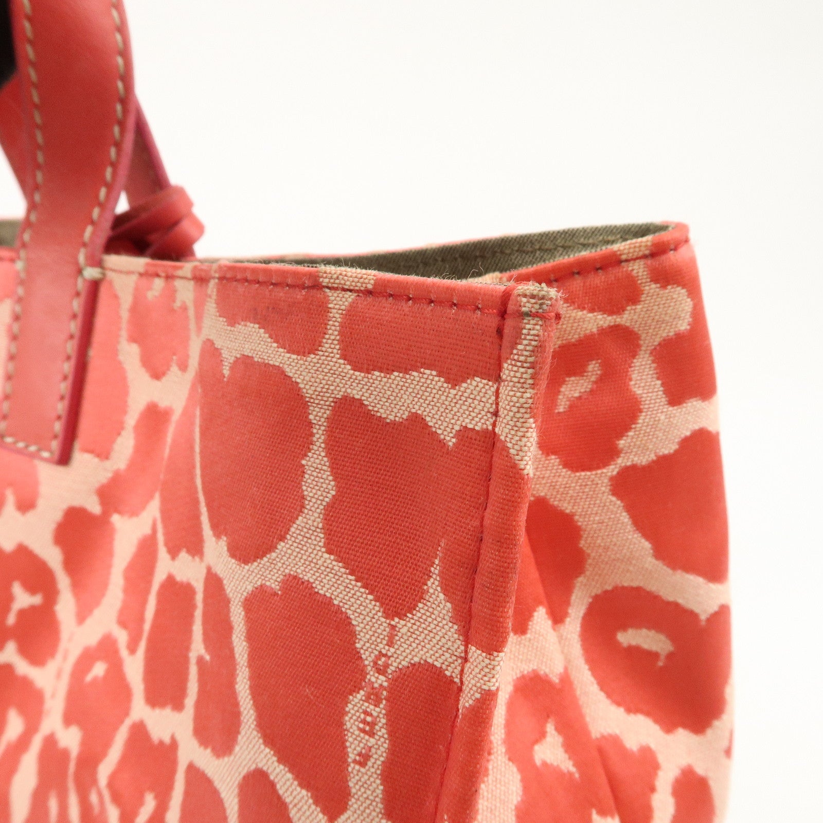 FENDI Canvas Leather Leopard Tote Bag Hand Bag Pink 8BH173
