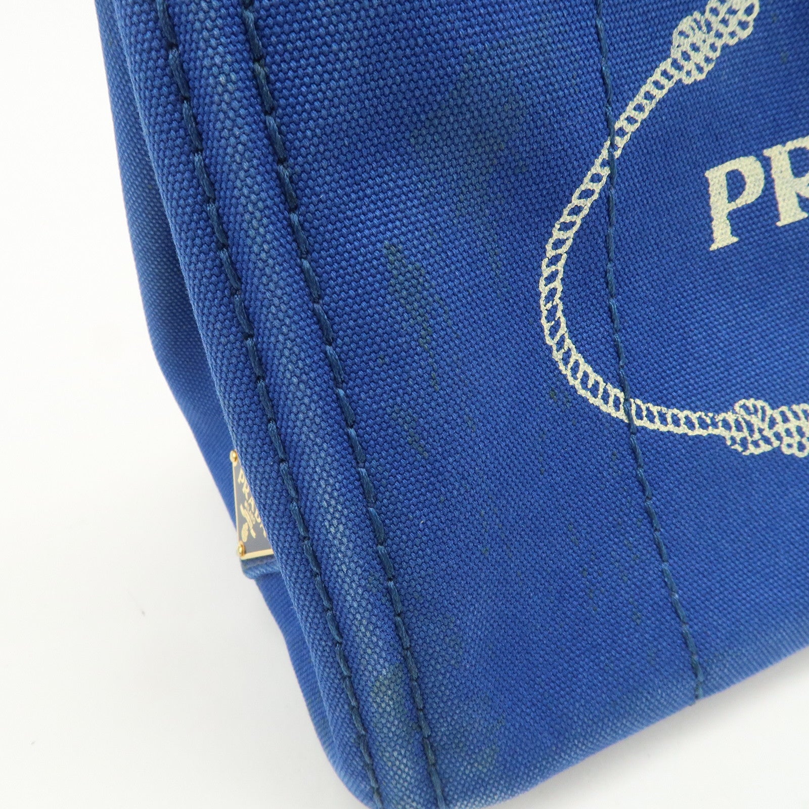 PRADA Logo Canapa Mini Canvas Hand Bag Tote Bag Blue BN2439