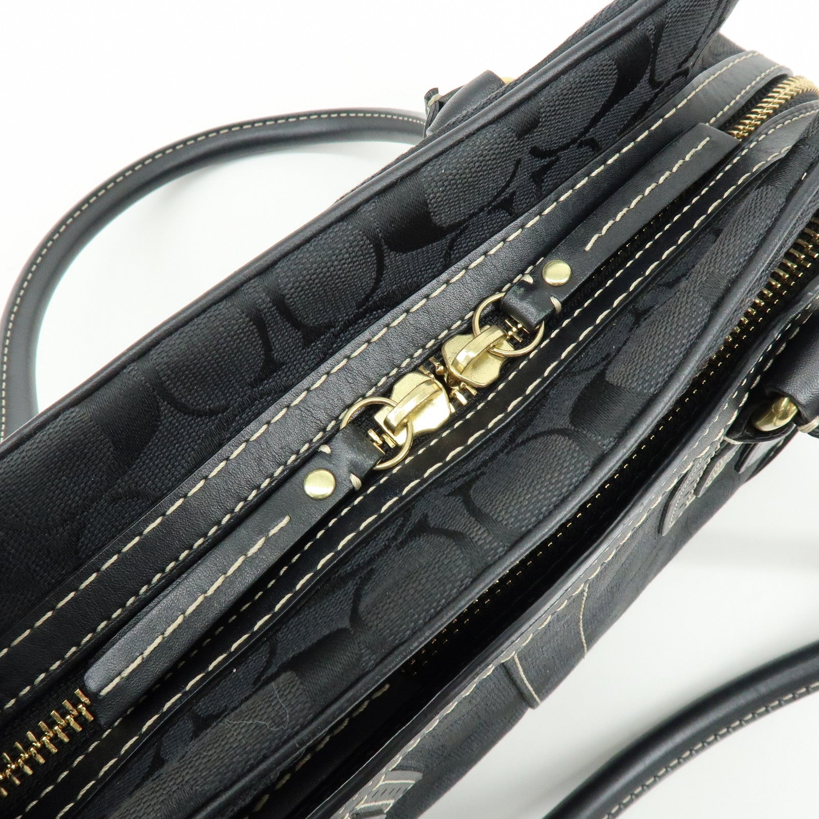 COACH Signature Canvas Leather Shoulder Bag Boston Bag Black