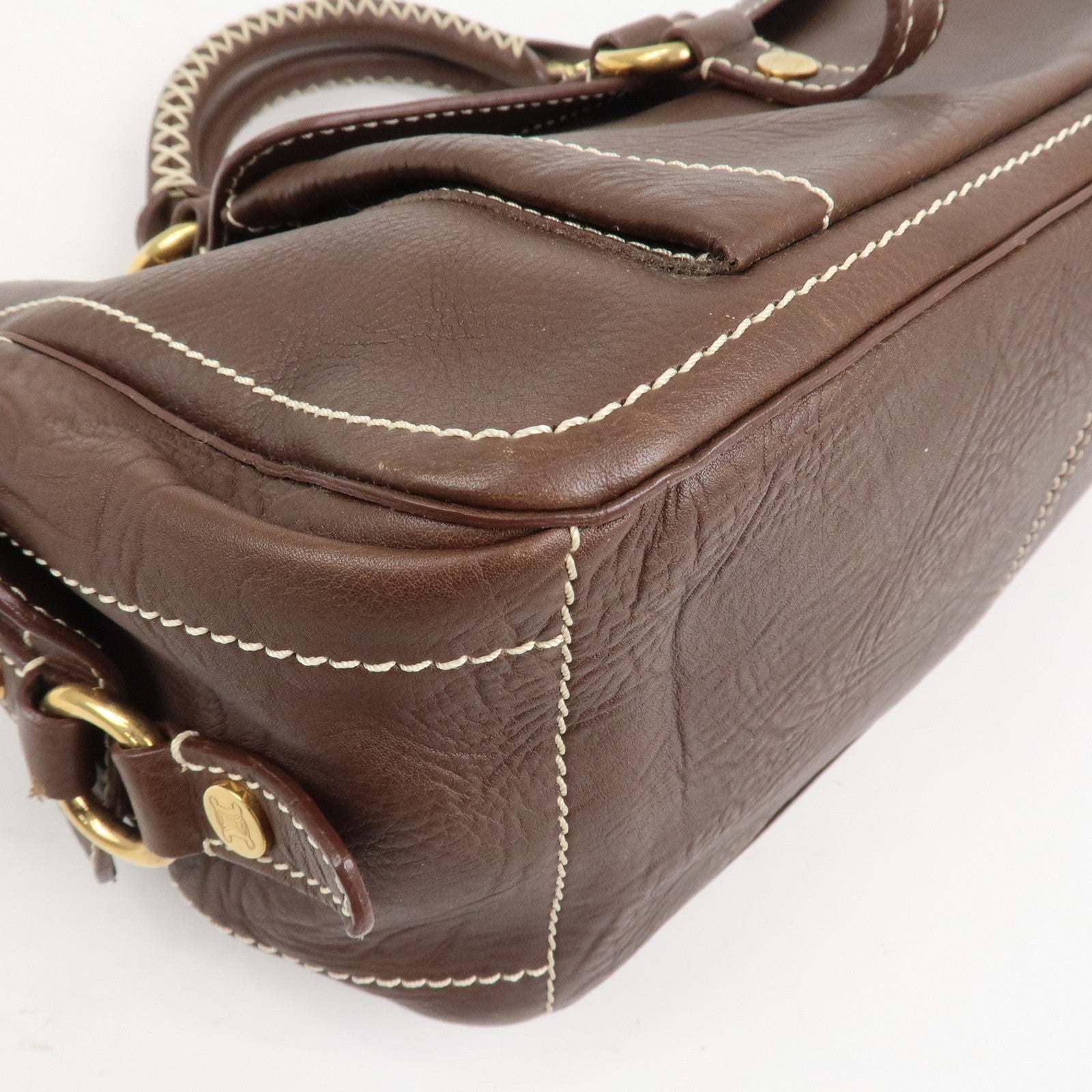 CELINE Leather Boogie Bag Hand Bag Tote Bag Brown Gold HDW