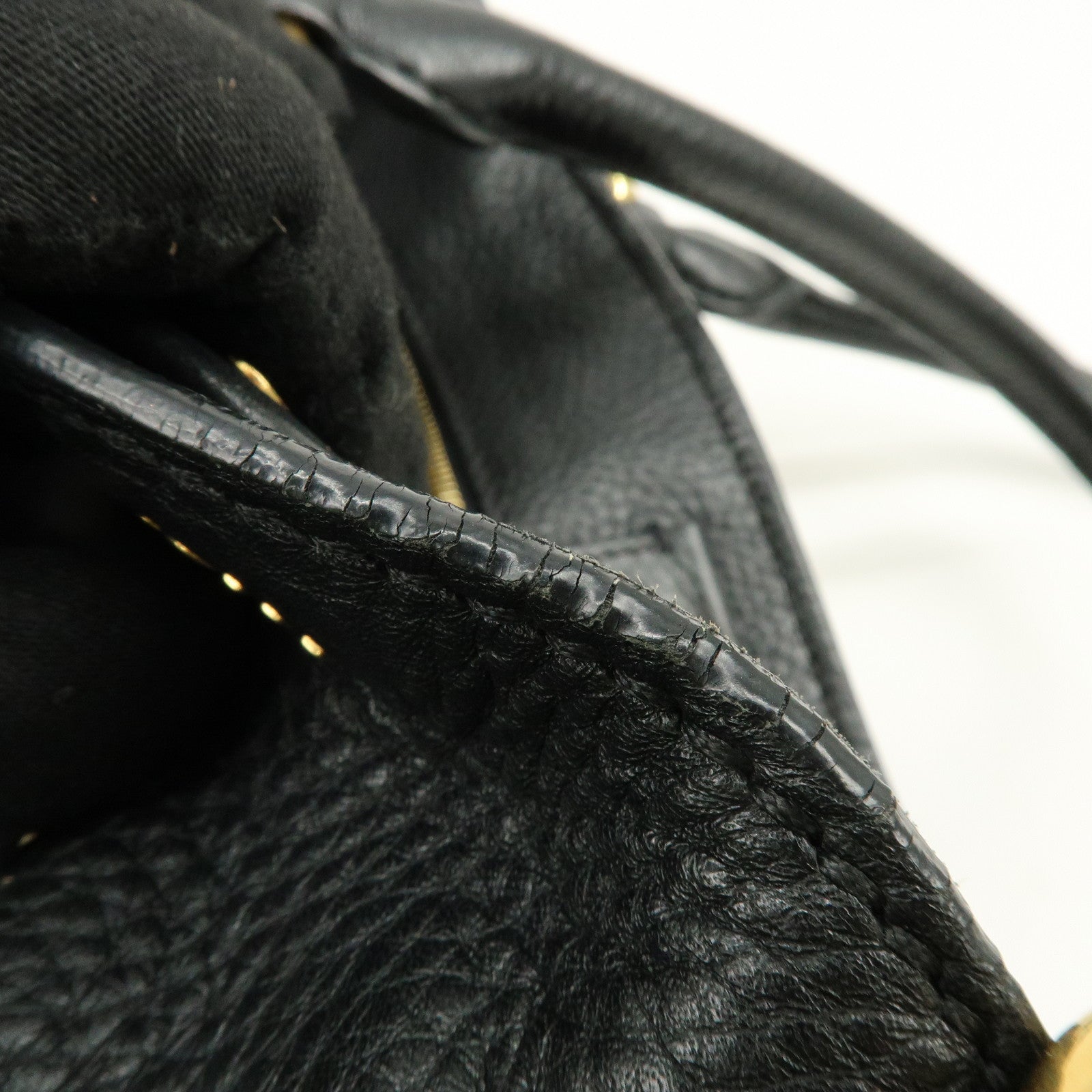 MIU MIU Logo Leather Tote Bag Shoulder Bag Black Gold