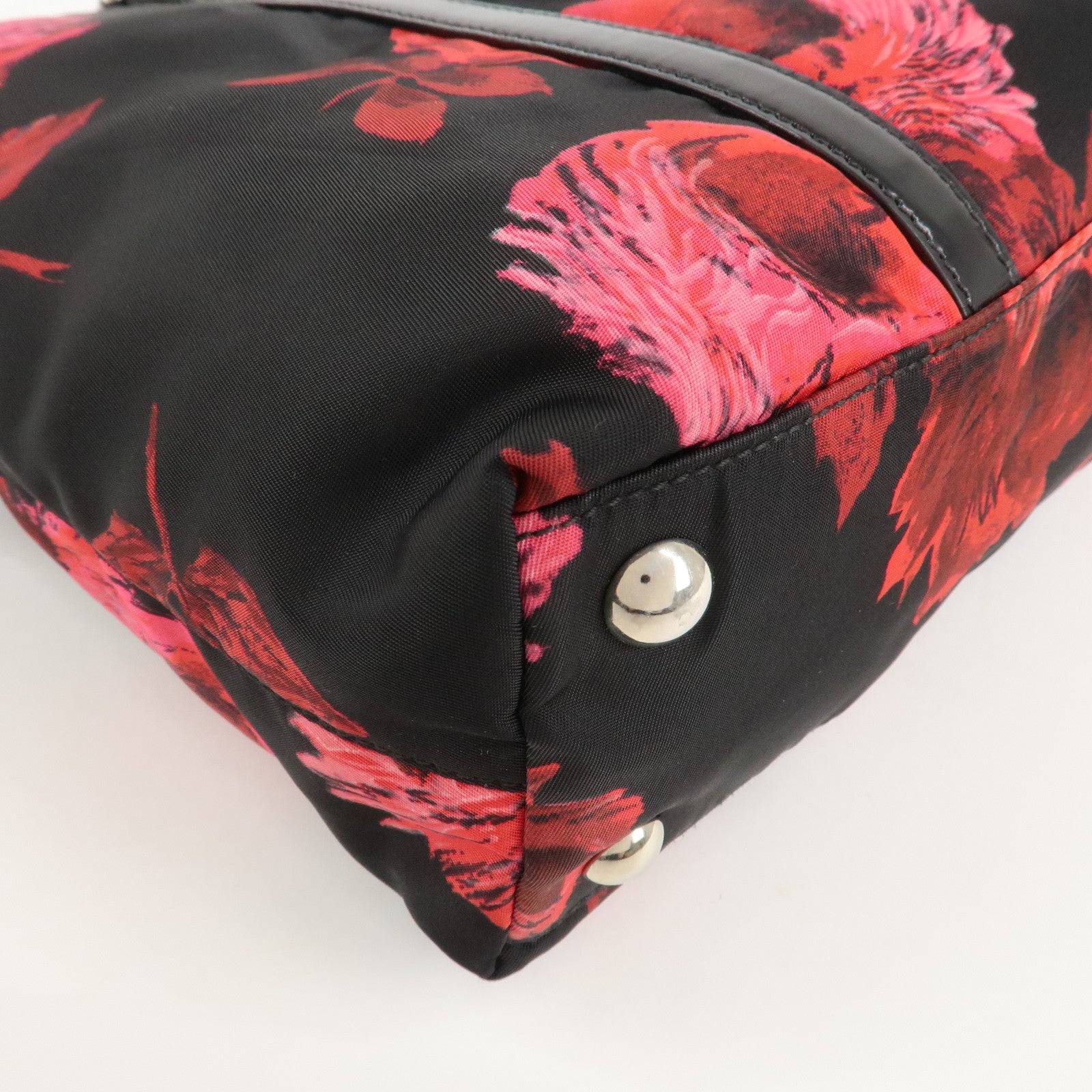 PRADA Triangle Logo Nylon Patent Leather 2Way Bag Flower BN1066 Used