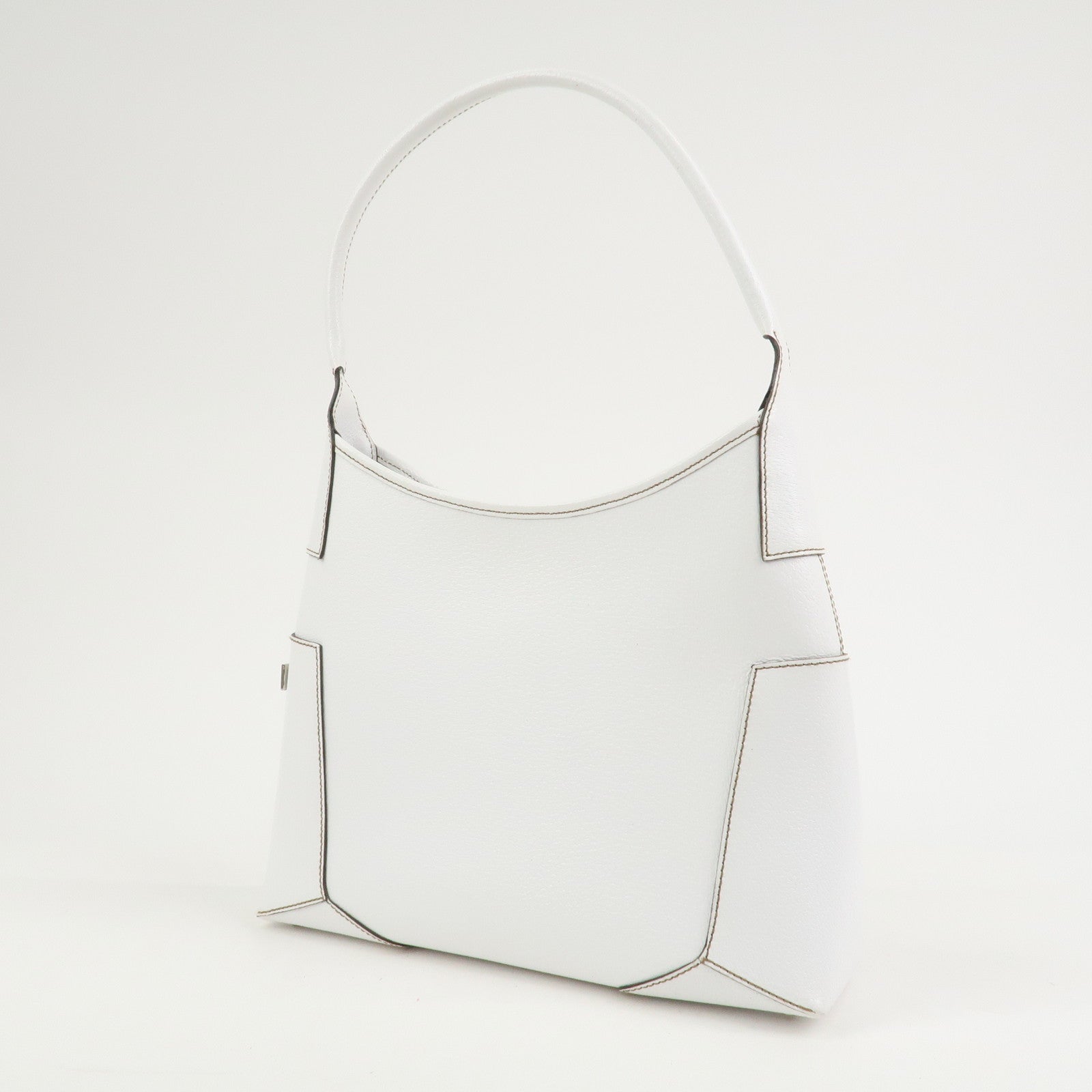 Ferragamo Logo Leather Shoulder Bag Hand Bag White