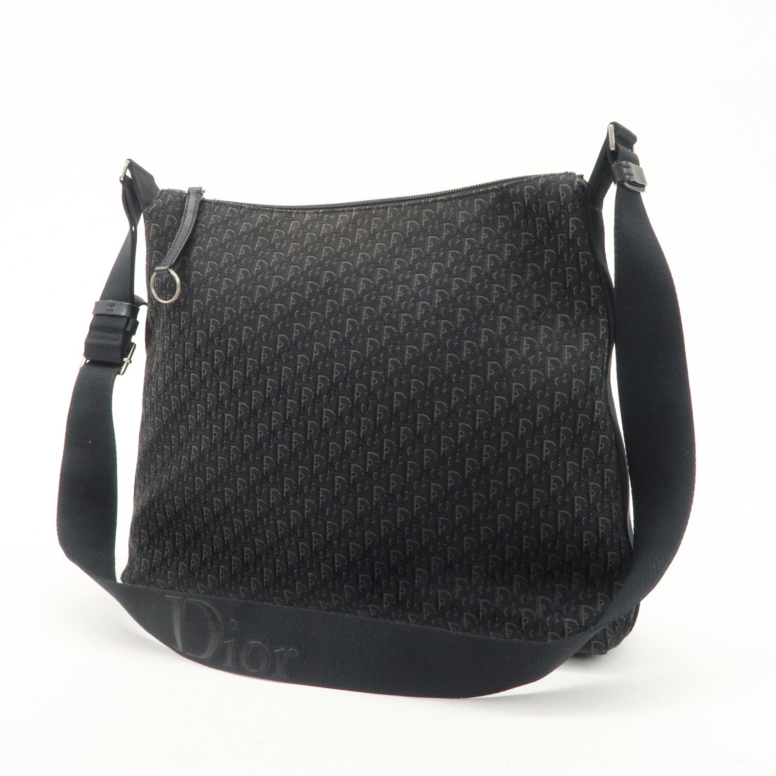 Christian Dior Trotter Leather Canvas Shoulder Bag Black Gray Used