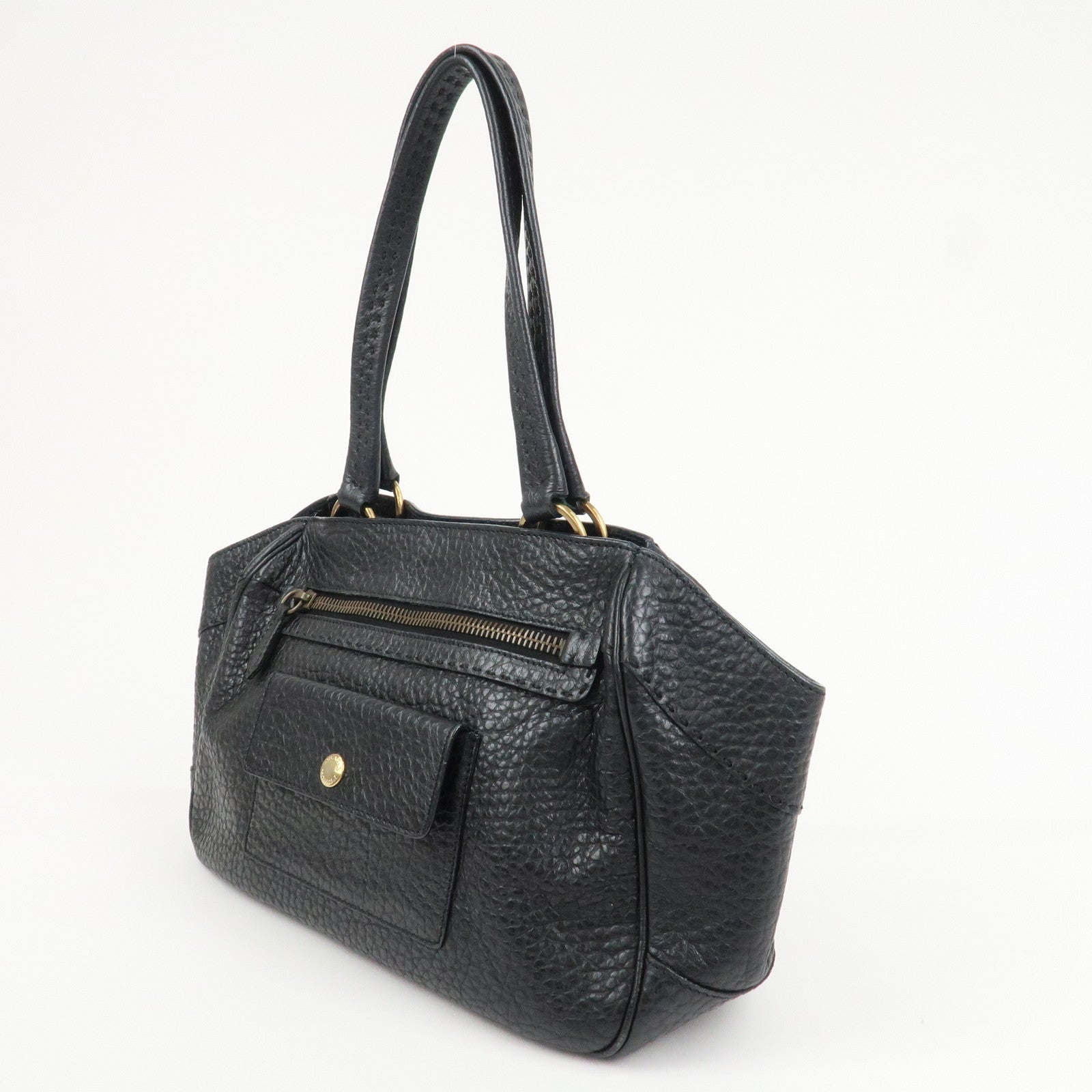 PRADA Triangle Logo Leather Shoulder Bag Hand Bag Black BR1976