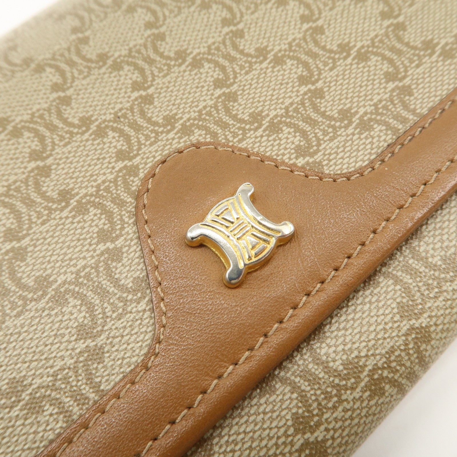 CELINE Macadam Set of 2 Long Wallet Leather Beige Dark Brown Used