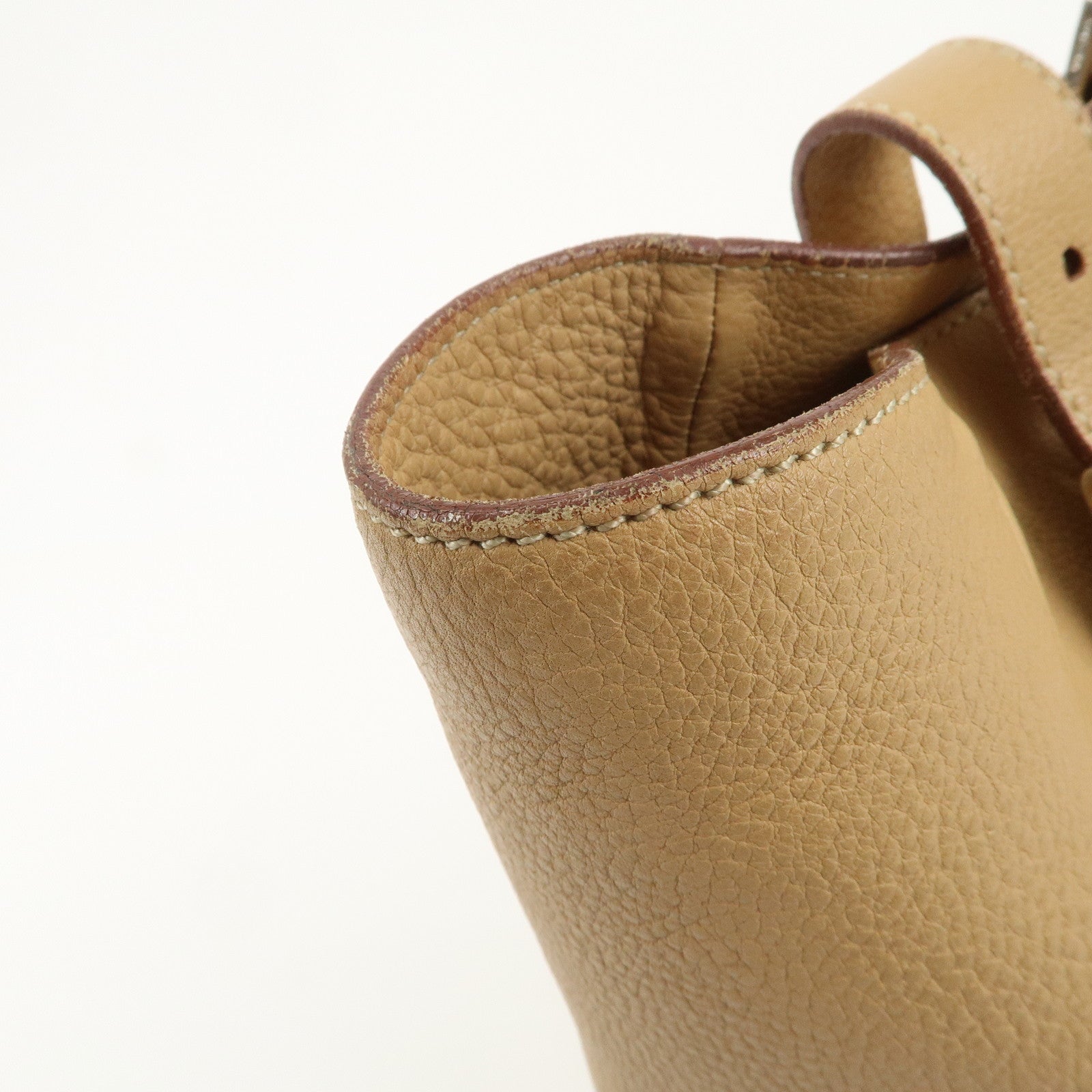 PRADA Triangle Logo Leather Shoulder Bag Hand Bag Beige