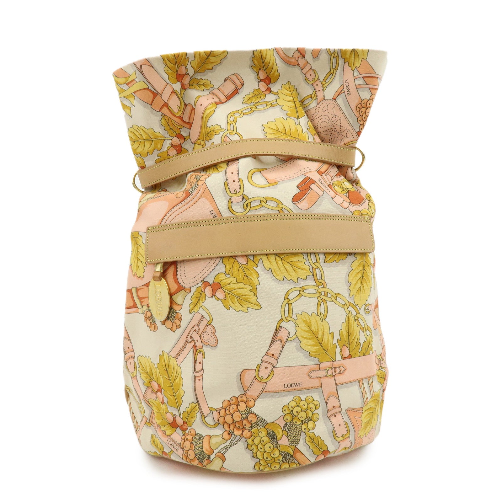 LOEWE Scarf Design Canvas Leather Shoulder Bag Beige Pink