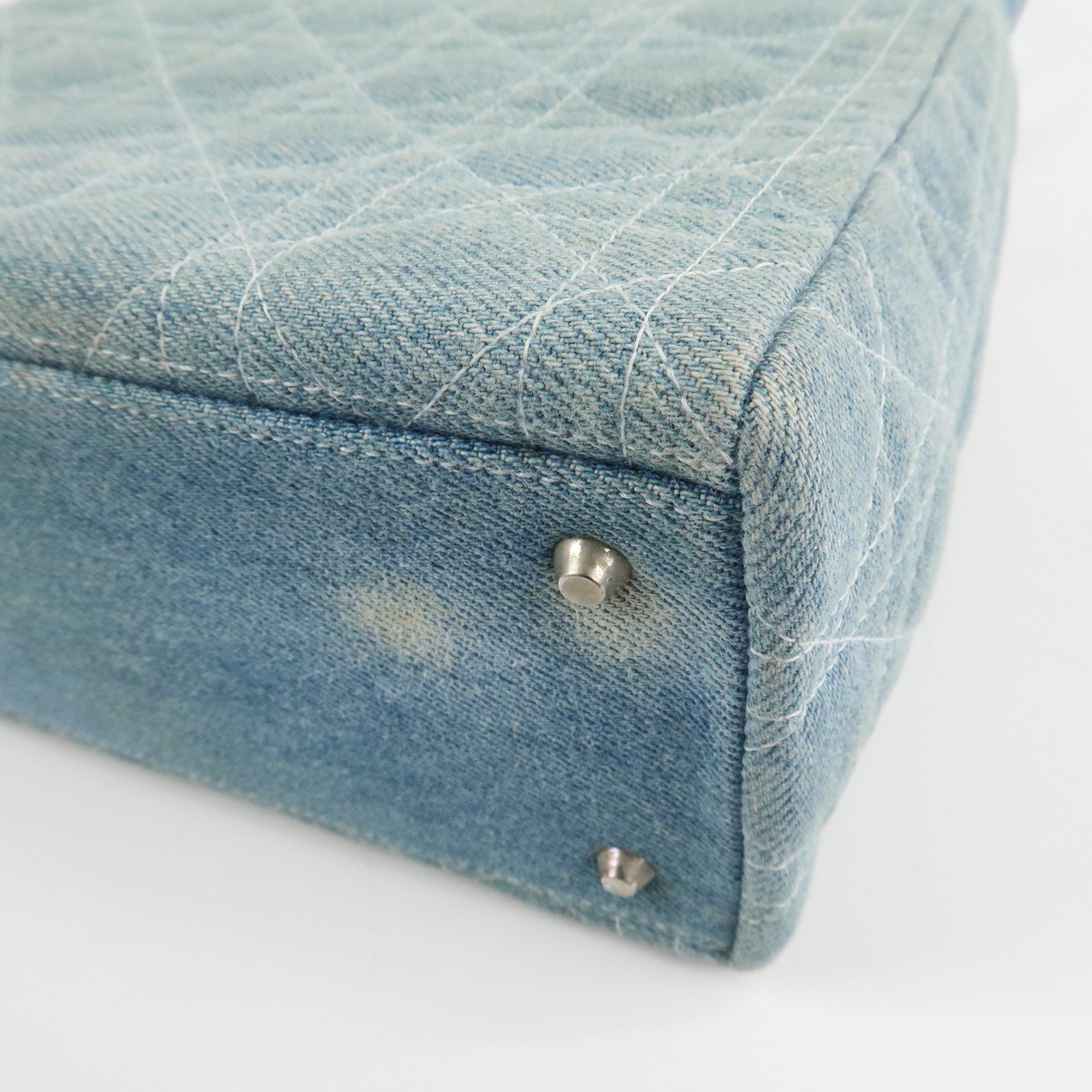 Christian Dior Lady Dior Denim 2way Hand Shoulder Bag Light Blue Used