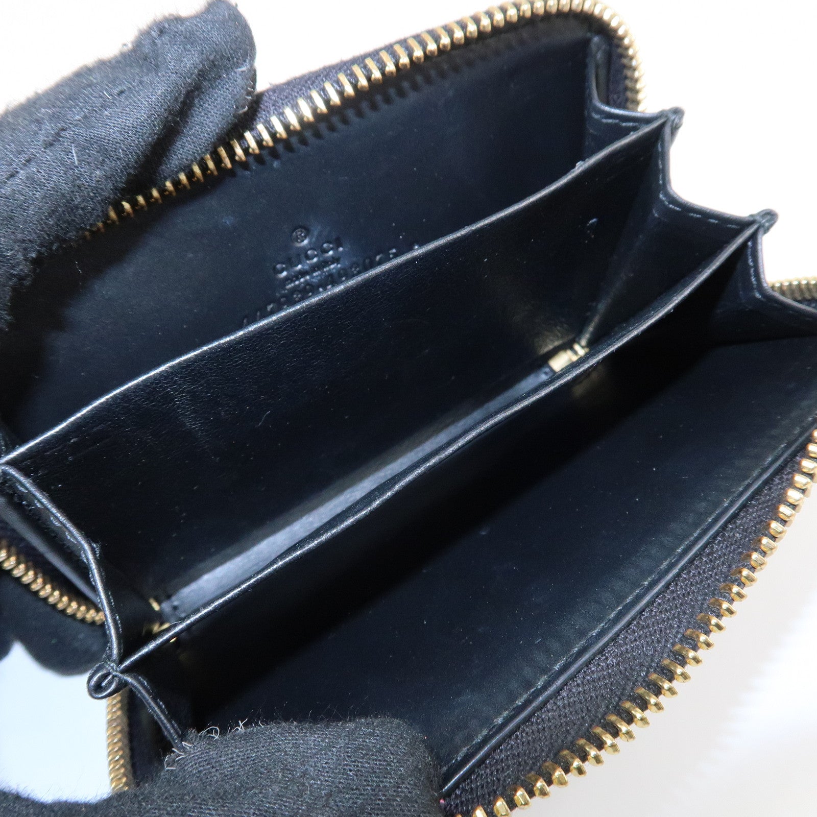 GUCCI Guccissima Leather Card Case Card Holder Black 447939 Used