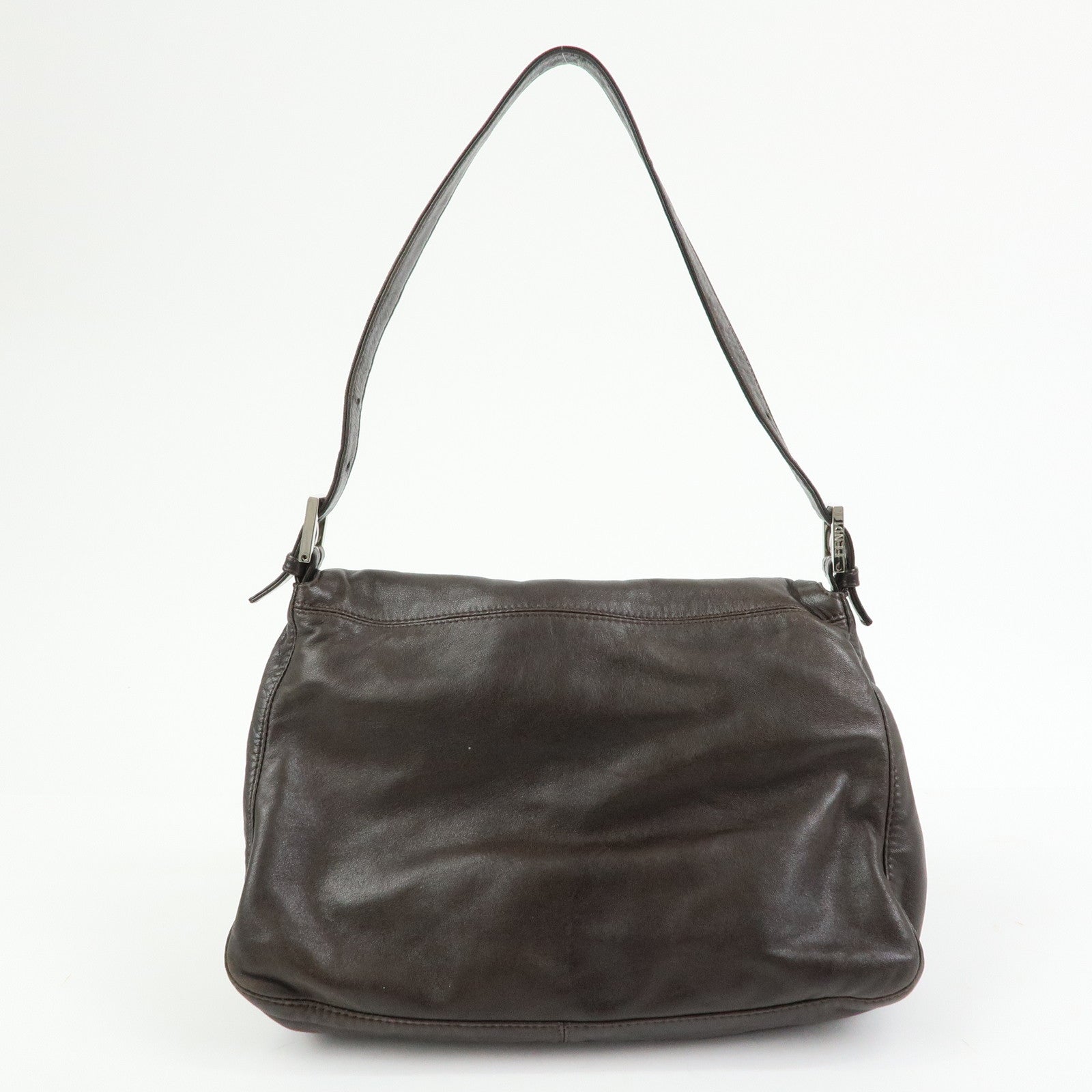 FENDI Mamma Baguette Lamb Skin Shoulder Bag Dark Brown 26325