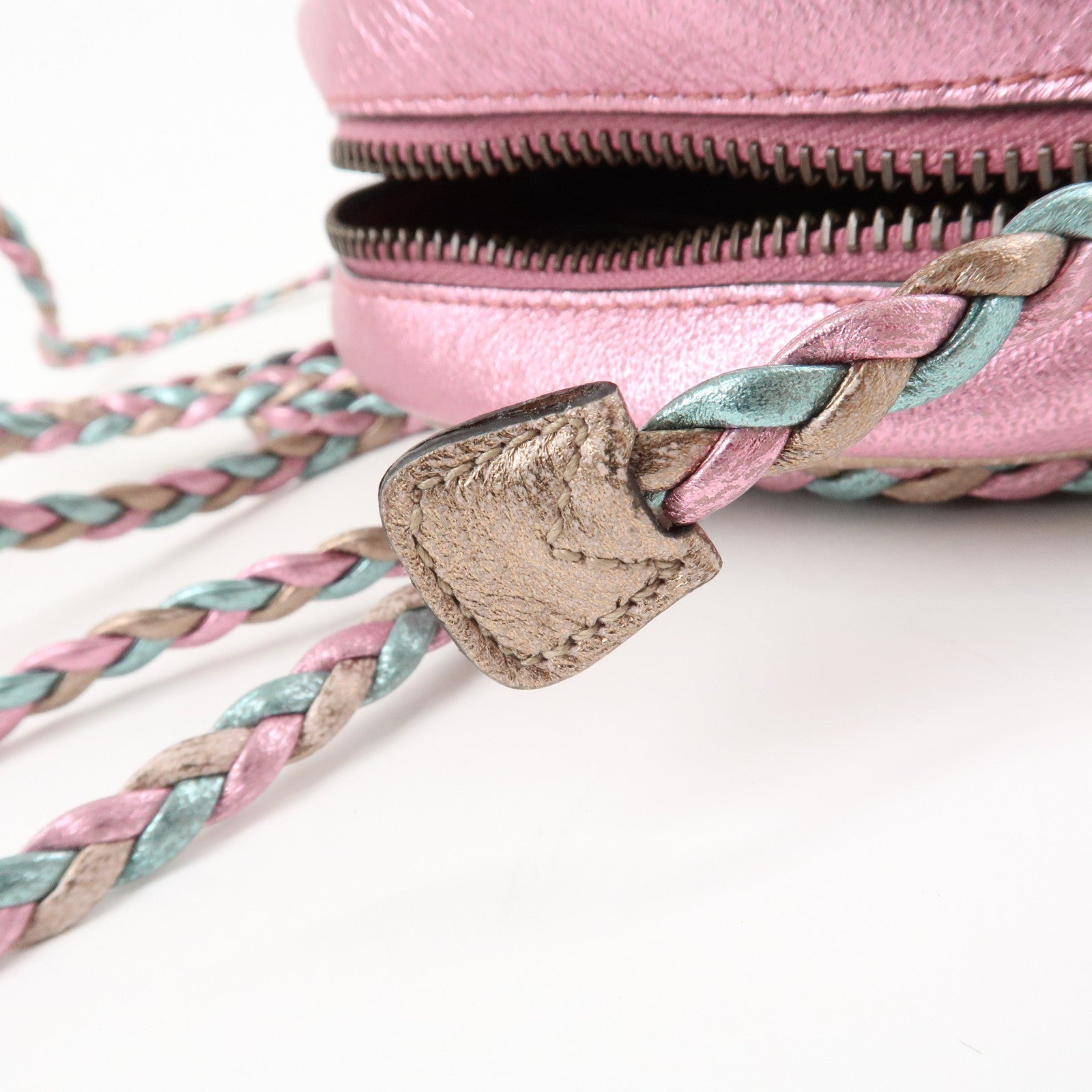 GUCCI Horsebit Leather Shoulder Bag Metallic Pink Blue 534951 Used
