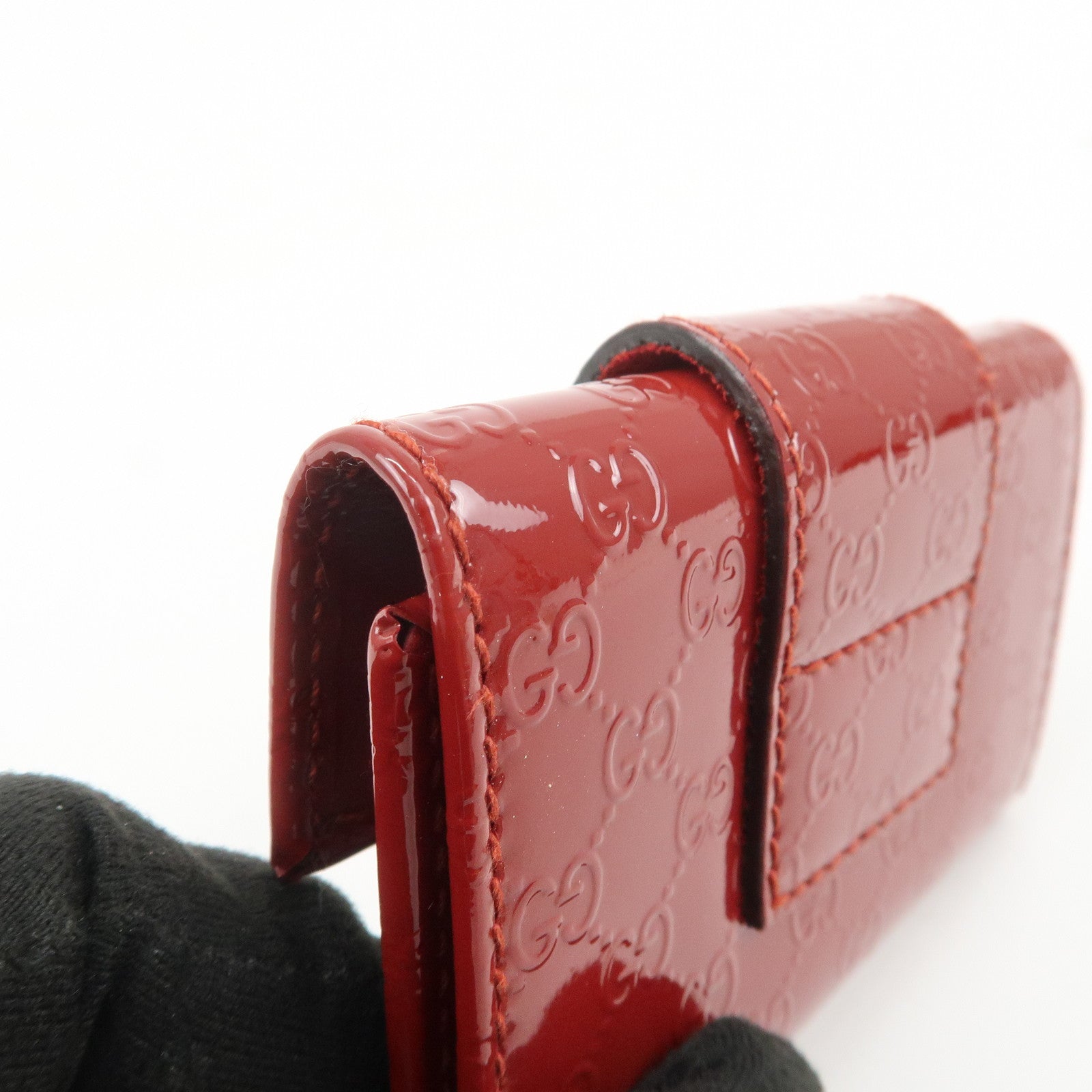 GUCCI Micro Guccissima Patent Leather 6 Ring Key Case Red 203551