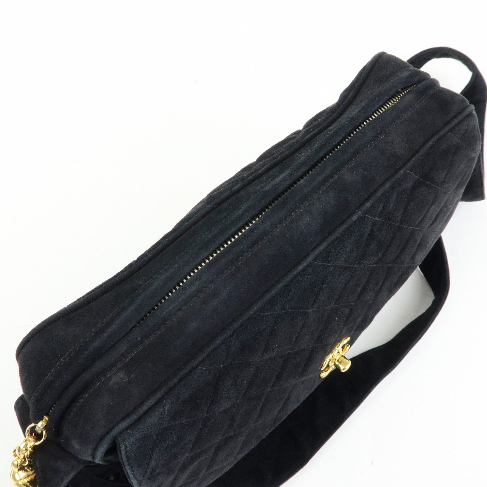 CHANEL Matelasse COCO Mark Suede Shoulder Crossbody Bag Black