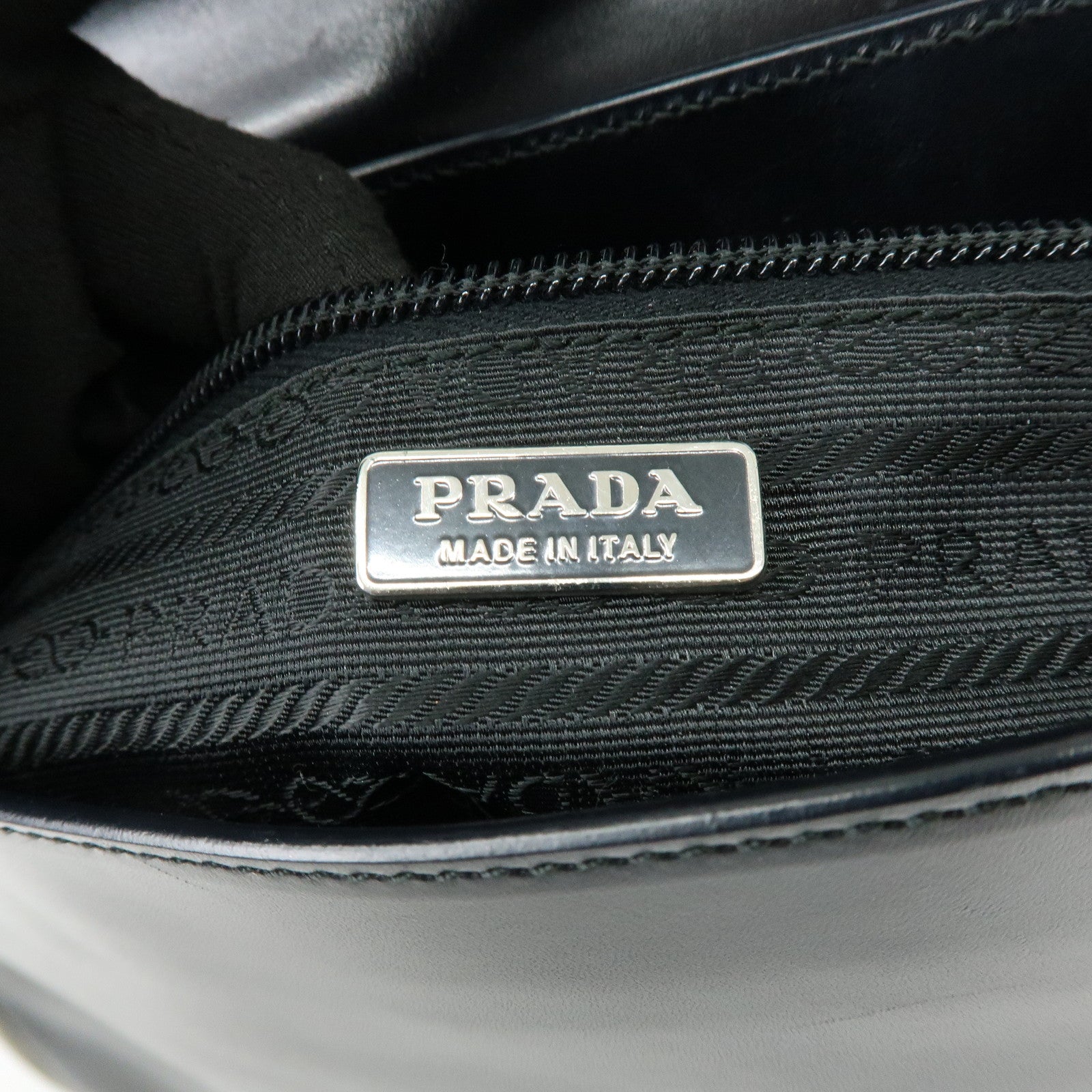 PRADA Logo Leather Shoulder Bag Hand Bag Black White
