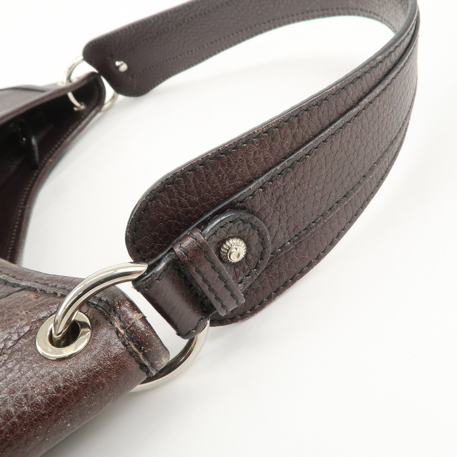 Ferragamo Gancini Leather Shoulder Bag Dark Brown Silver
