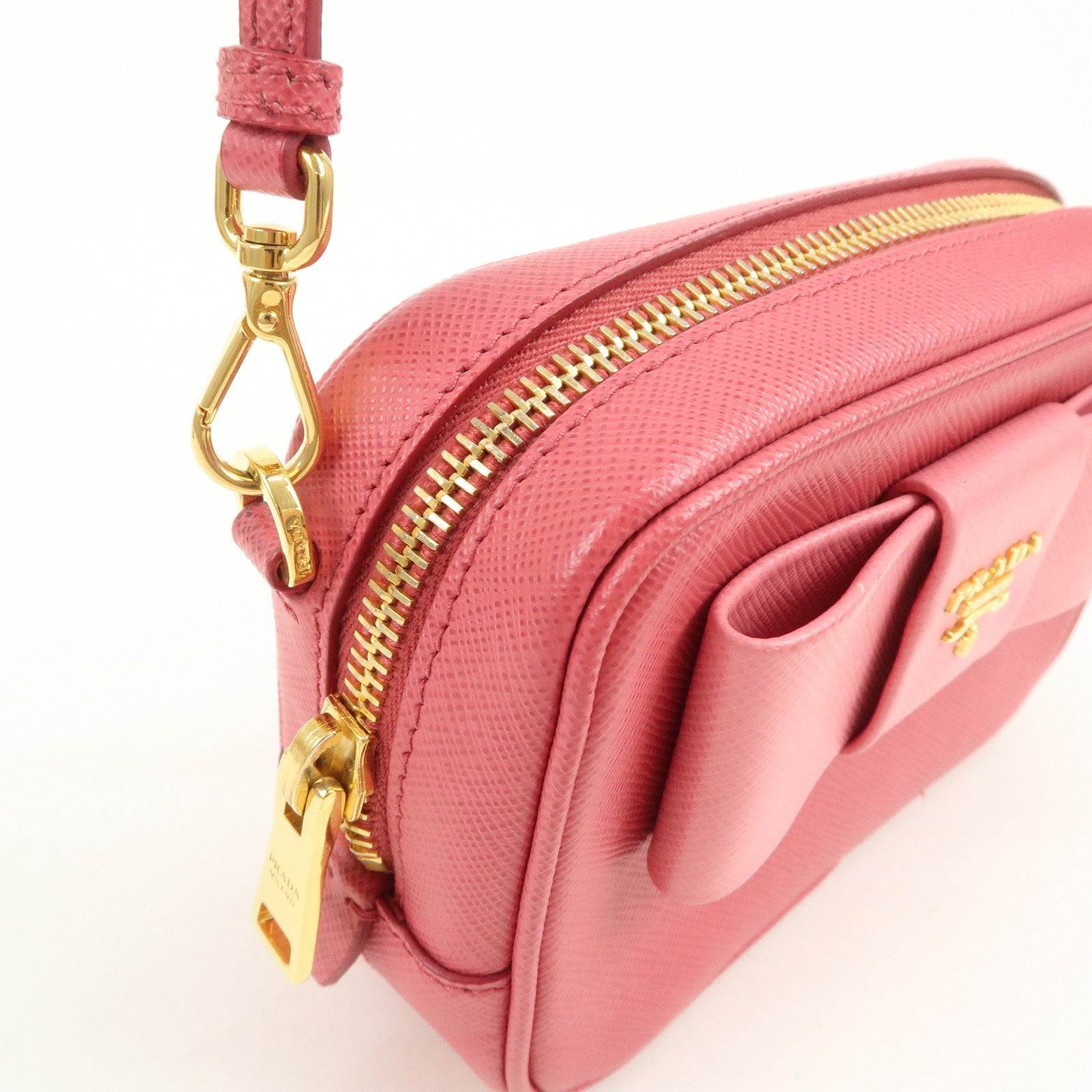 PRADA Saffiano Leather Ribbon Mini Shoulder Bag Camera Bag 1N1674