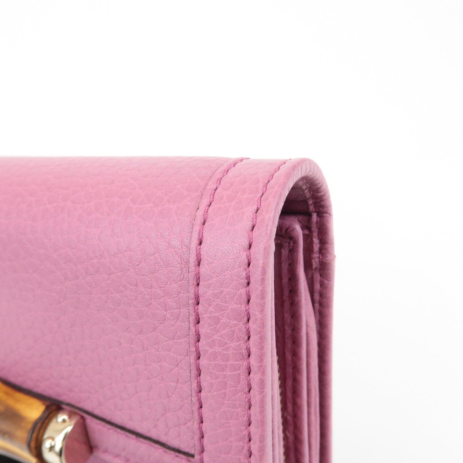 GUCCI Bamboo Leather Tri- Fold Wallet Pink 257017 Used