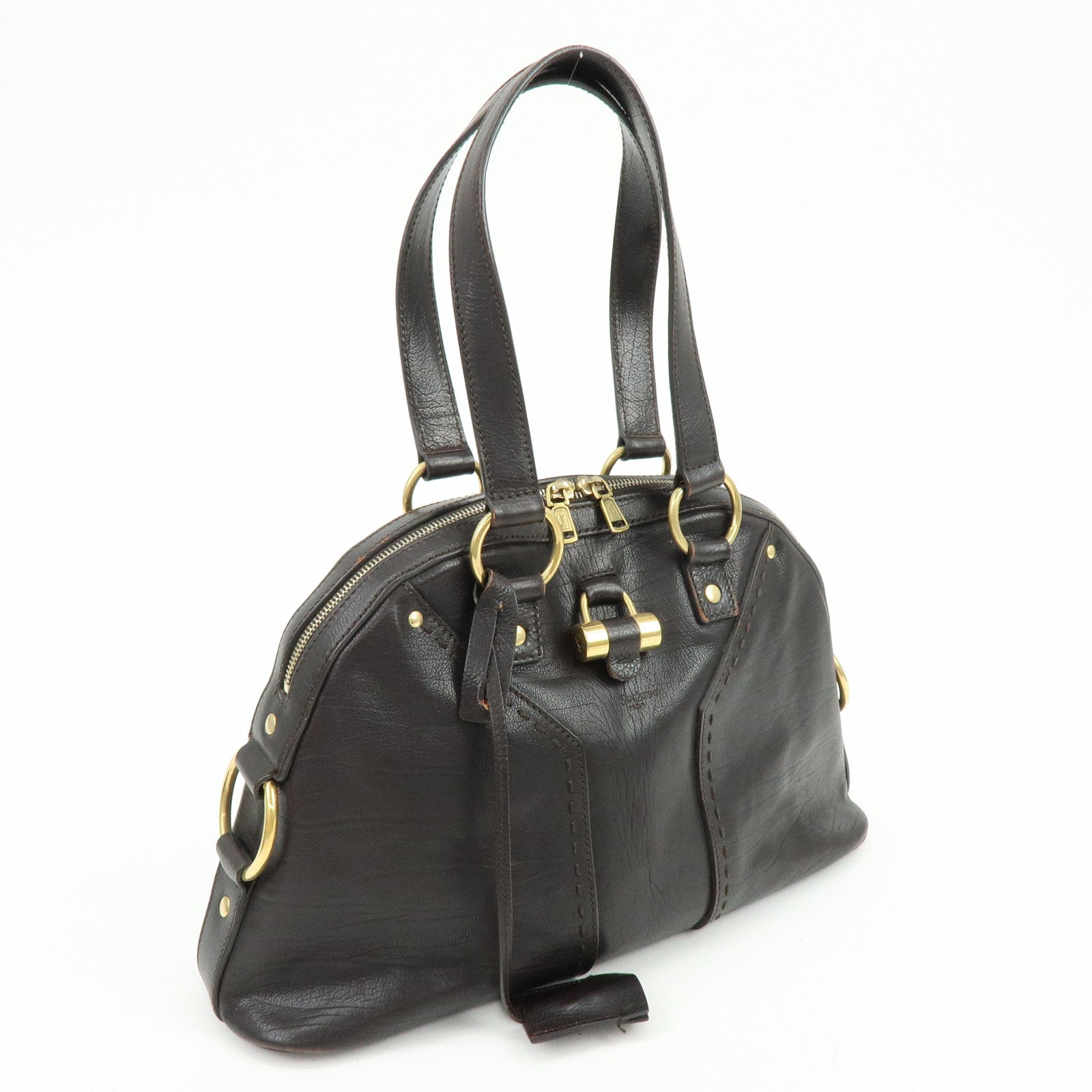 SAINT LAURENT PARIS Muse Y Line Calf Leather Hand Boston Bag Brown