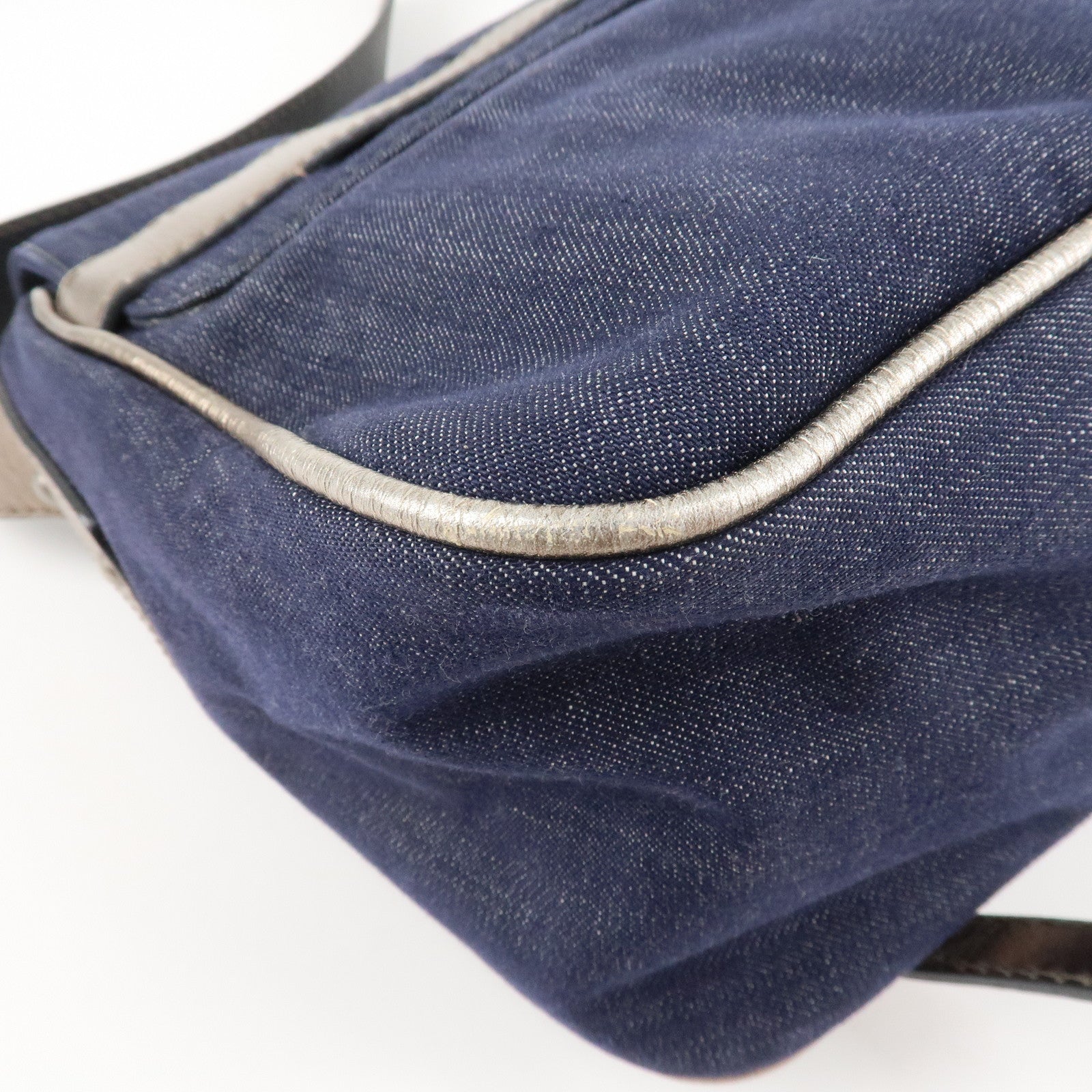 Chloe Denim Leather Shoulder Bag Crossbody Bag Indigo Blue Silver Used