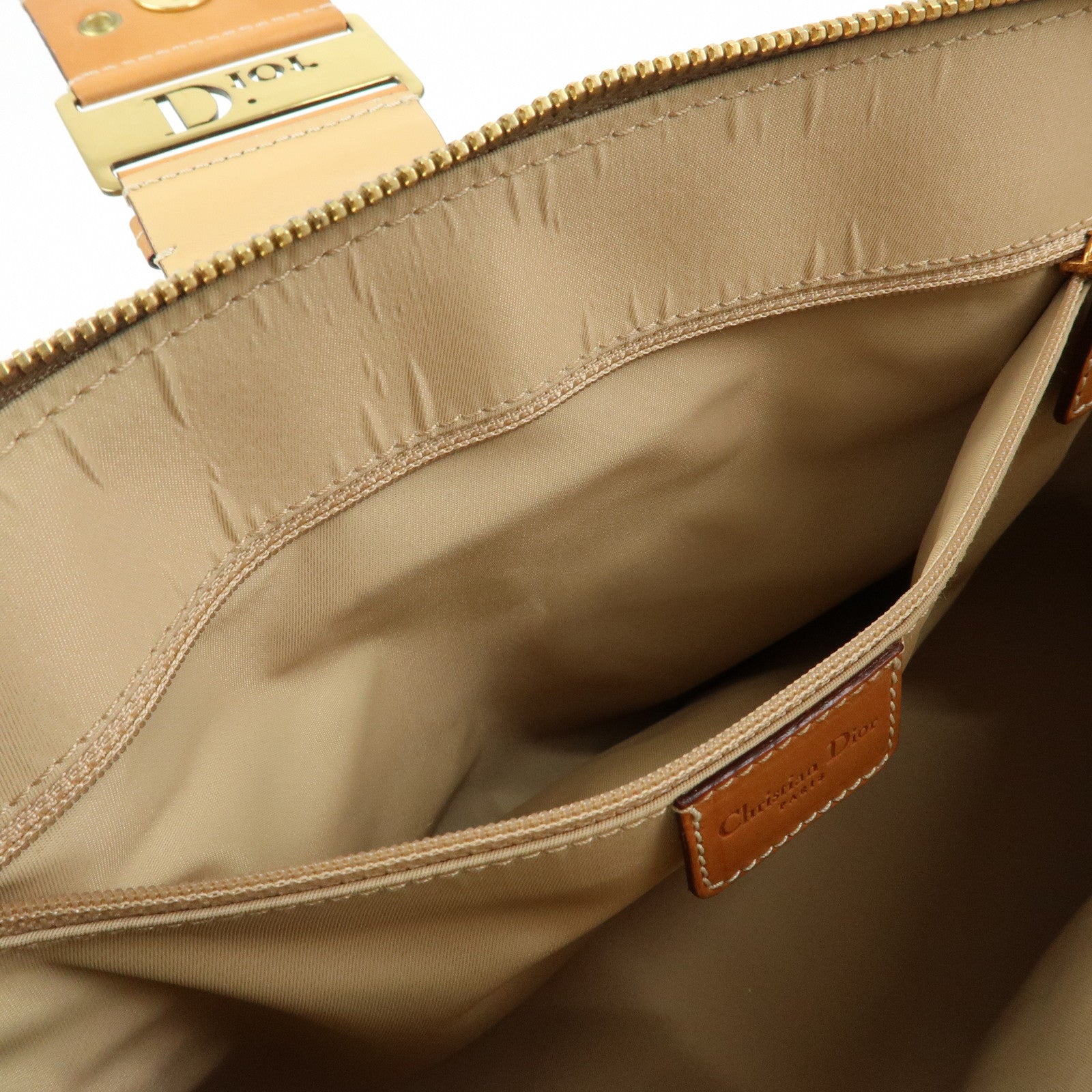 Christian Dior Trotter Street Chic Canvas Leather Hand Bag Camel