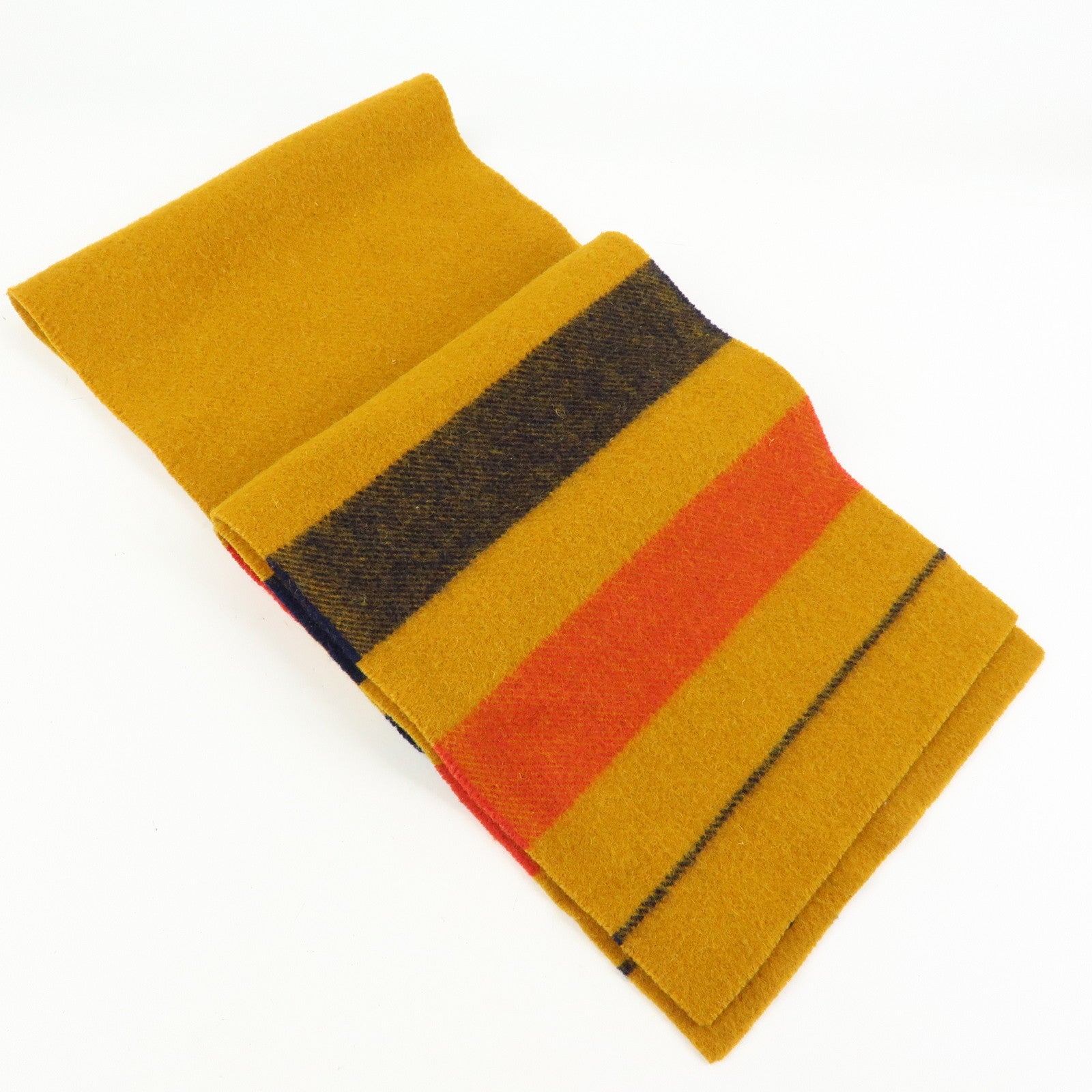 HERMES Rocabar Wool 100% Scarf Stole Mustard Black Red